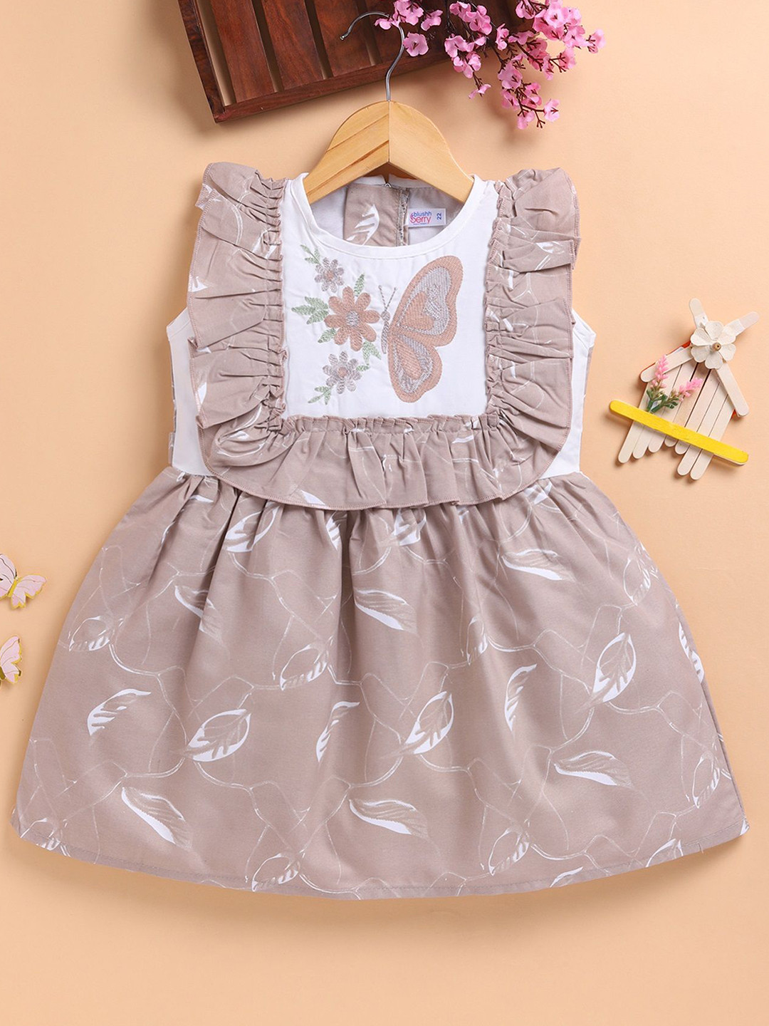 Blushh Berry Girls Printed Emboridered Fit & Flare Dress