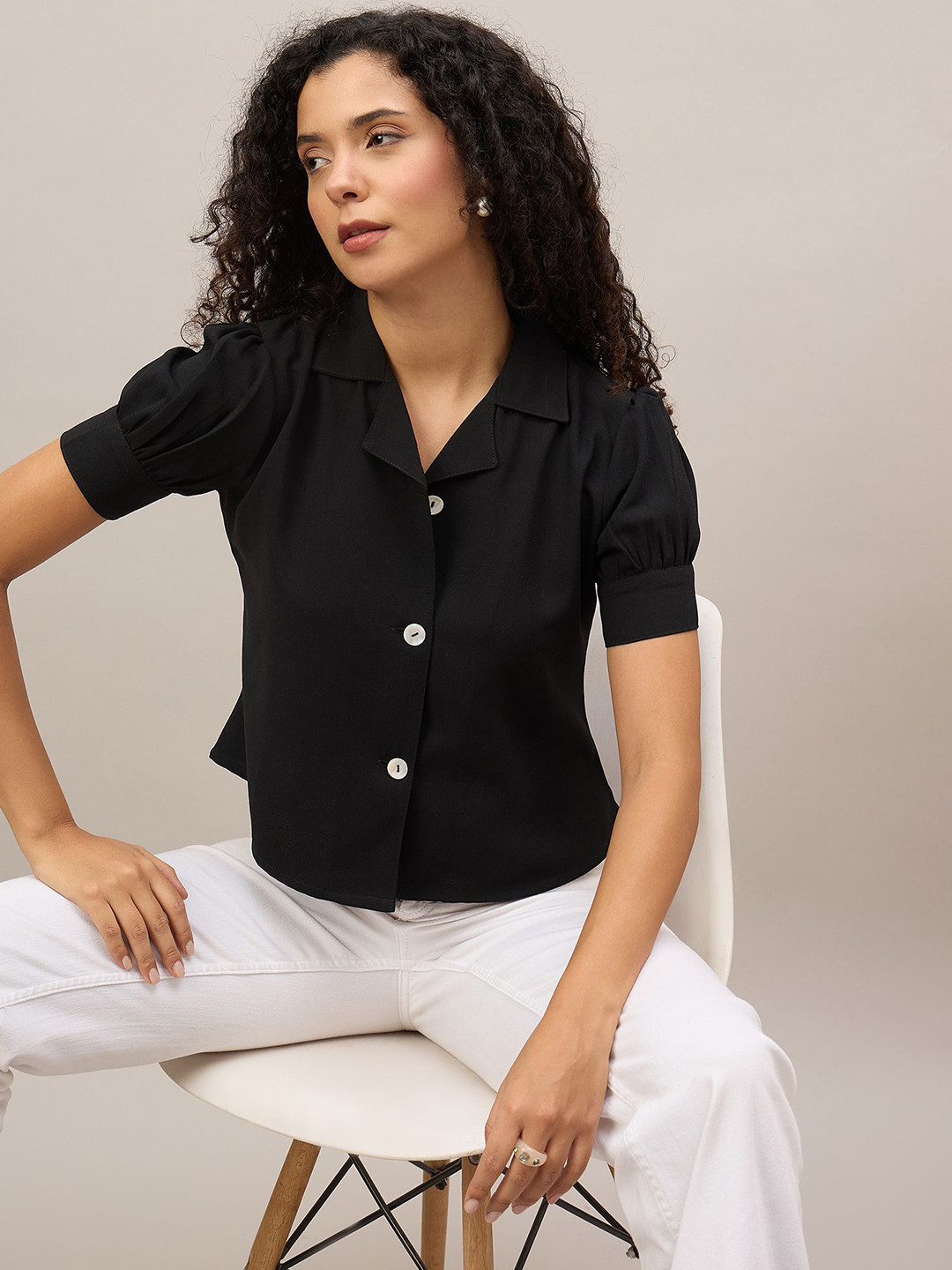 The Roadster Lifestyle Co. Short Puff Sleeved Shirt Style Top