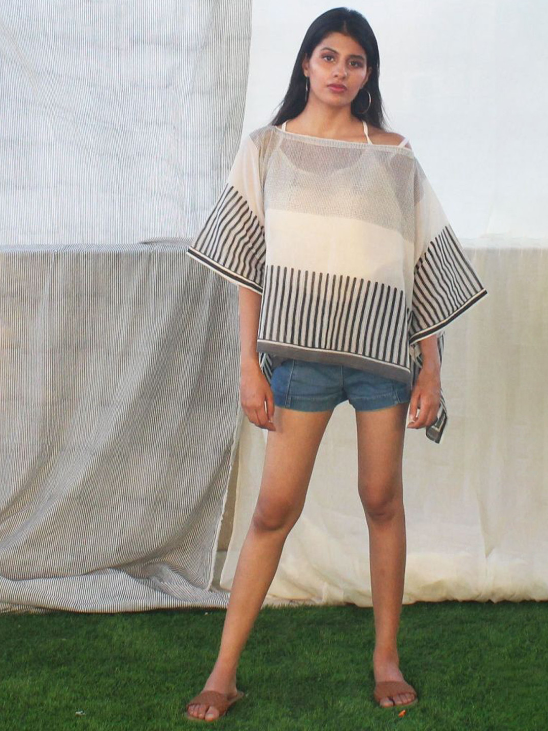 Banana Labs Striped Bell Sleeve A-Line Dress