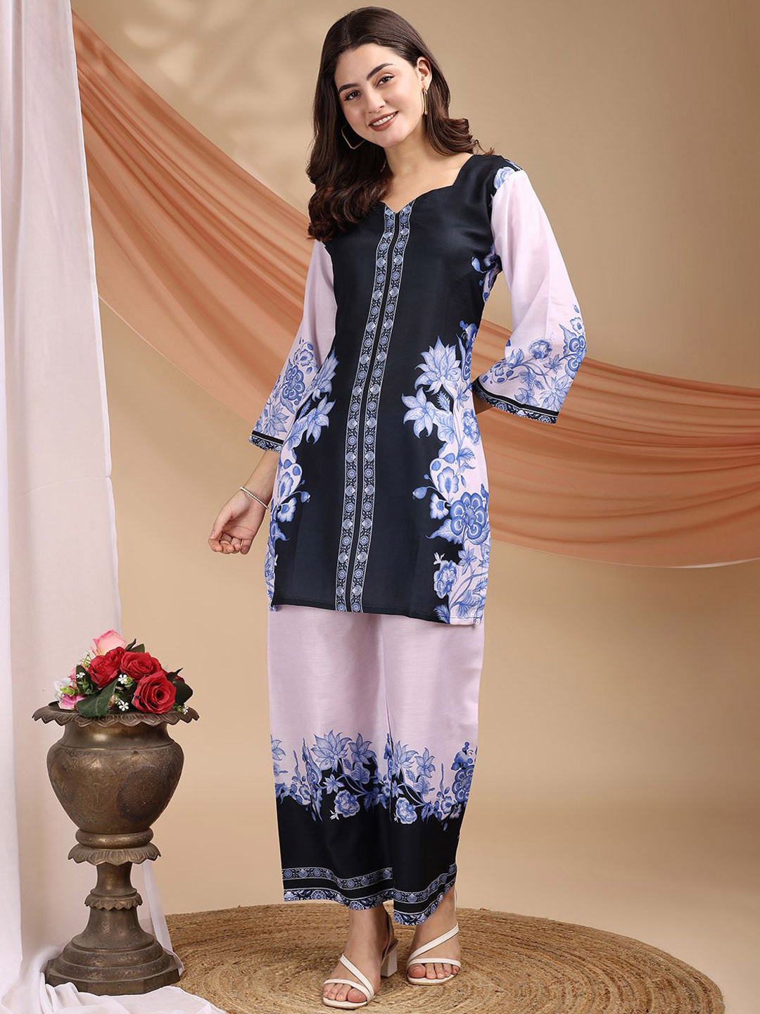 DIVASTRI Floral Printed Cotton Tunic With Trousers Co-Ords