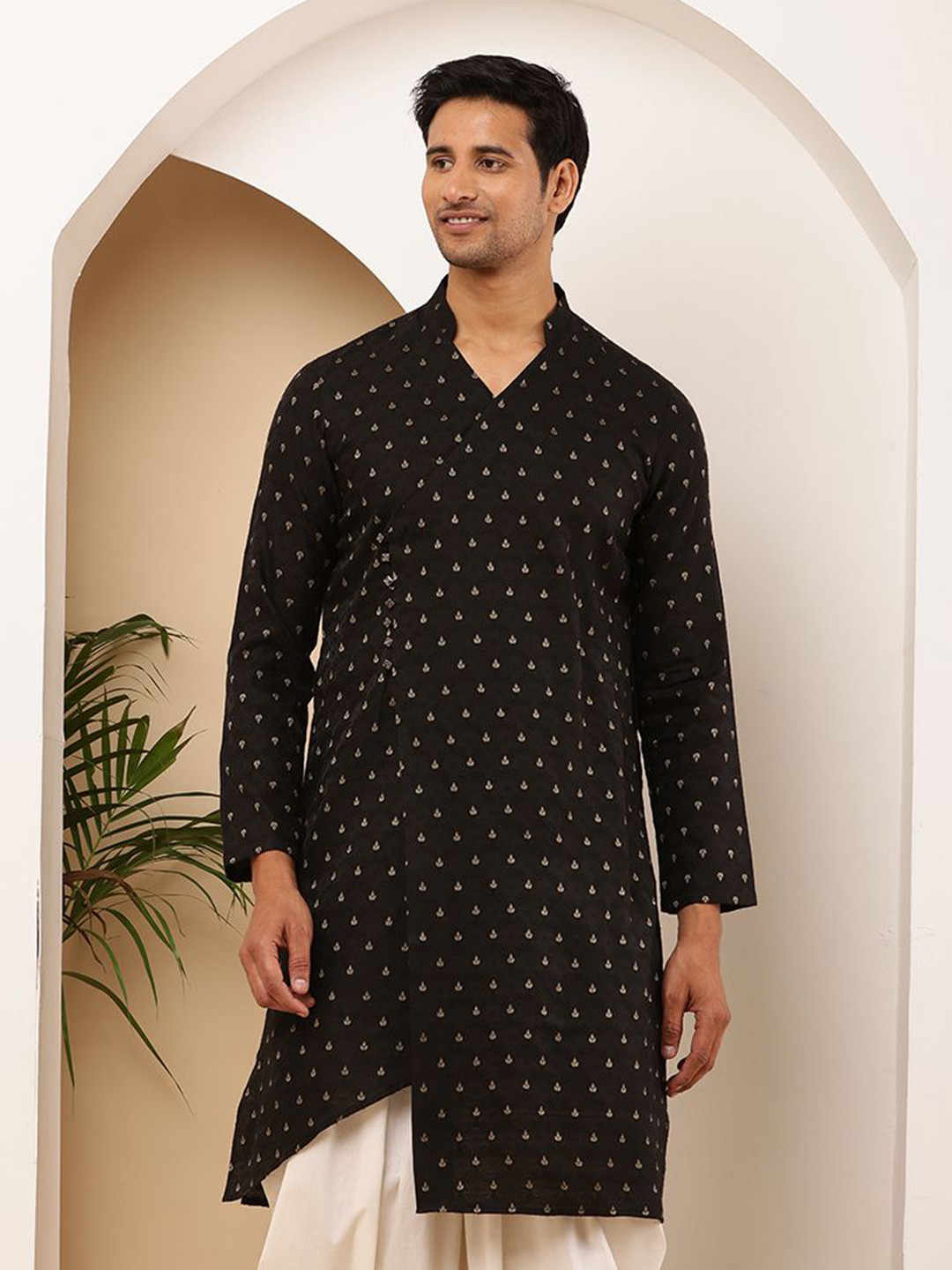MULTI SHADES Men Printed V Neck Straight Cotton Kurta