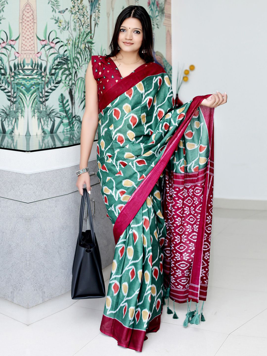 Mitera Ethnic Motifs Ikat Cotton Saree
