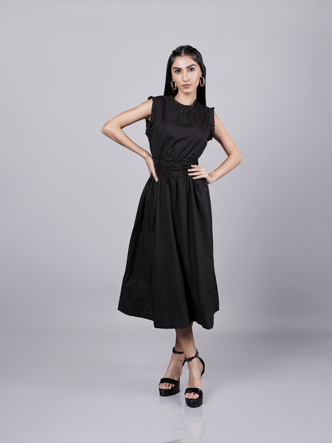 French Theory Women Solid Gathered Or Pleated A-Line Dress