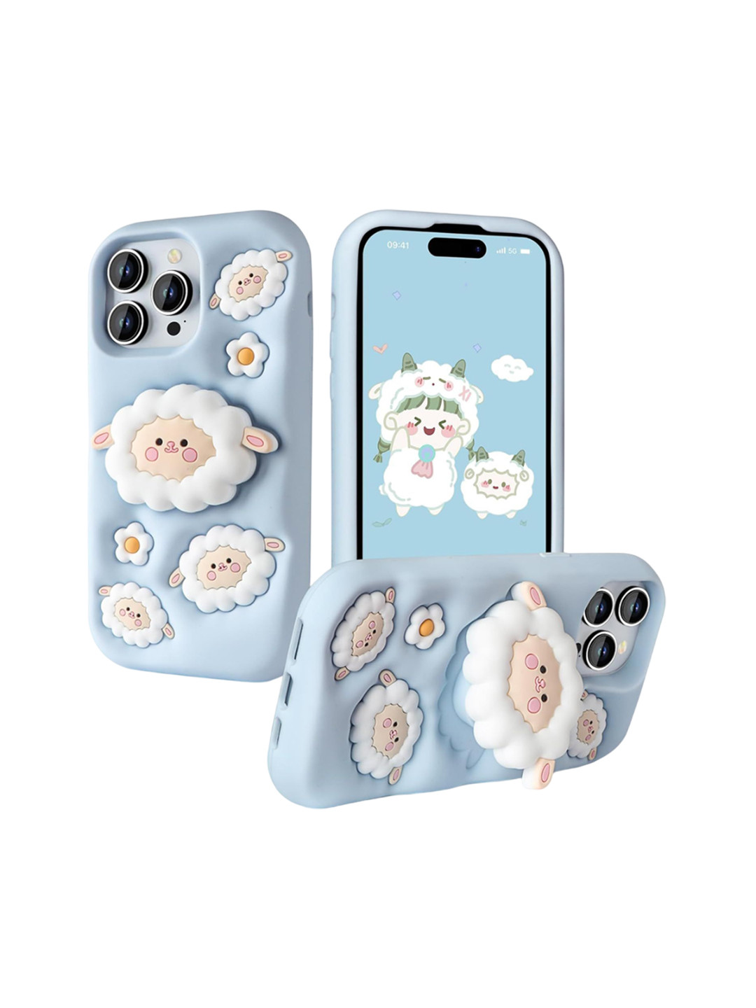 CASE CREATION 3D Cartoon Sheep Flock iPhone 16 Plus Back Case