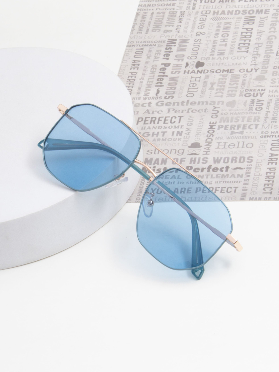 Ted Smith Unisex Gold-Blue Metal Polarized Lens Aviator Sunglasses