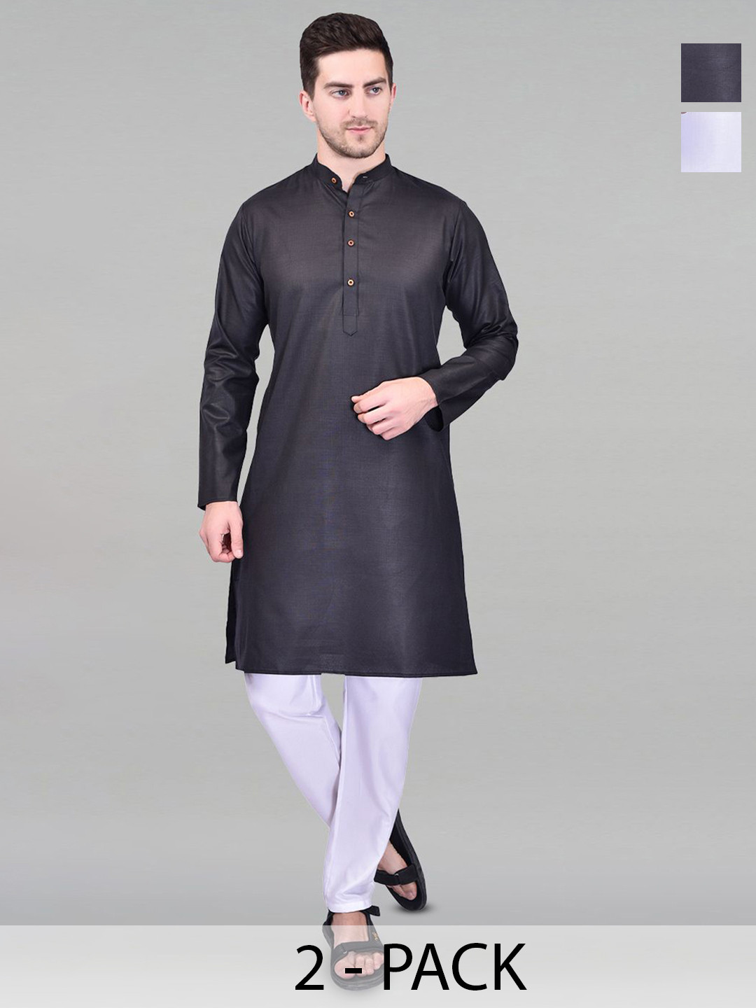 HERE&NOW Men Pack opf 2 Solid Cotton Kurta