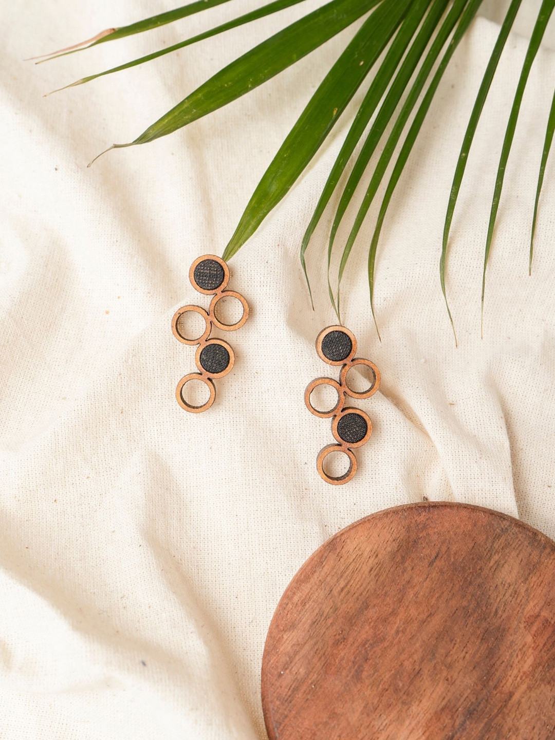 WHE Unity Repurposed Fabric And Wooden Circular Drop Earrings