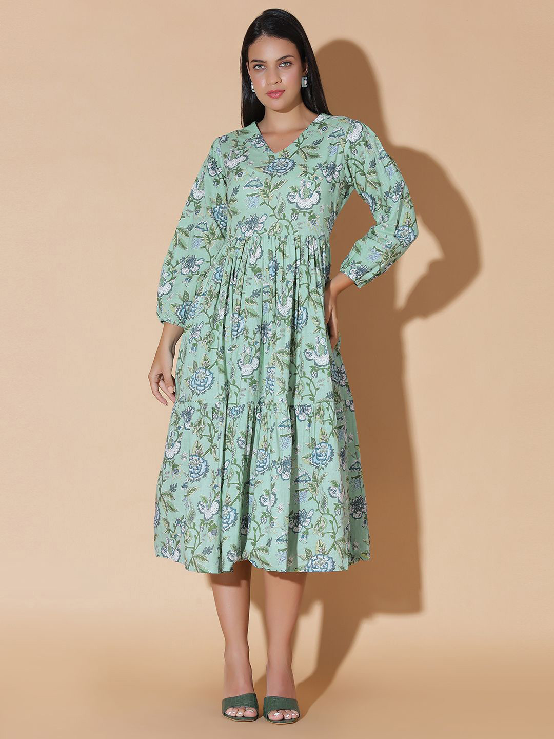 MOSHI Floral Print Puff Sleeve Fit & Flare Midi Dress
