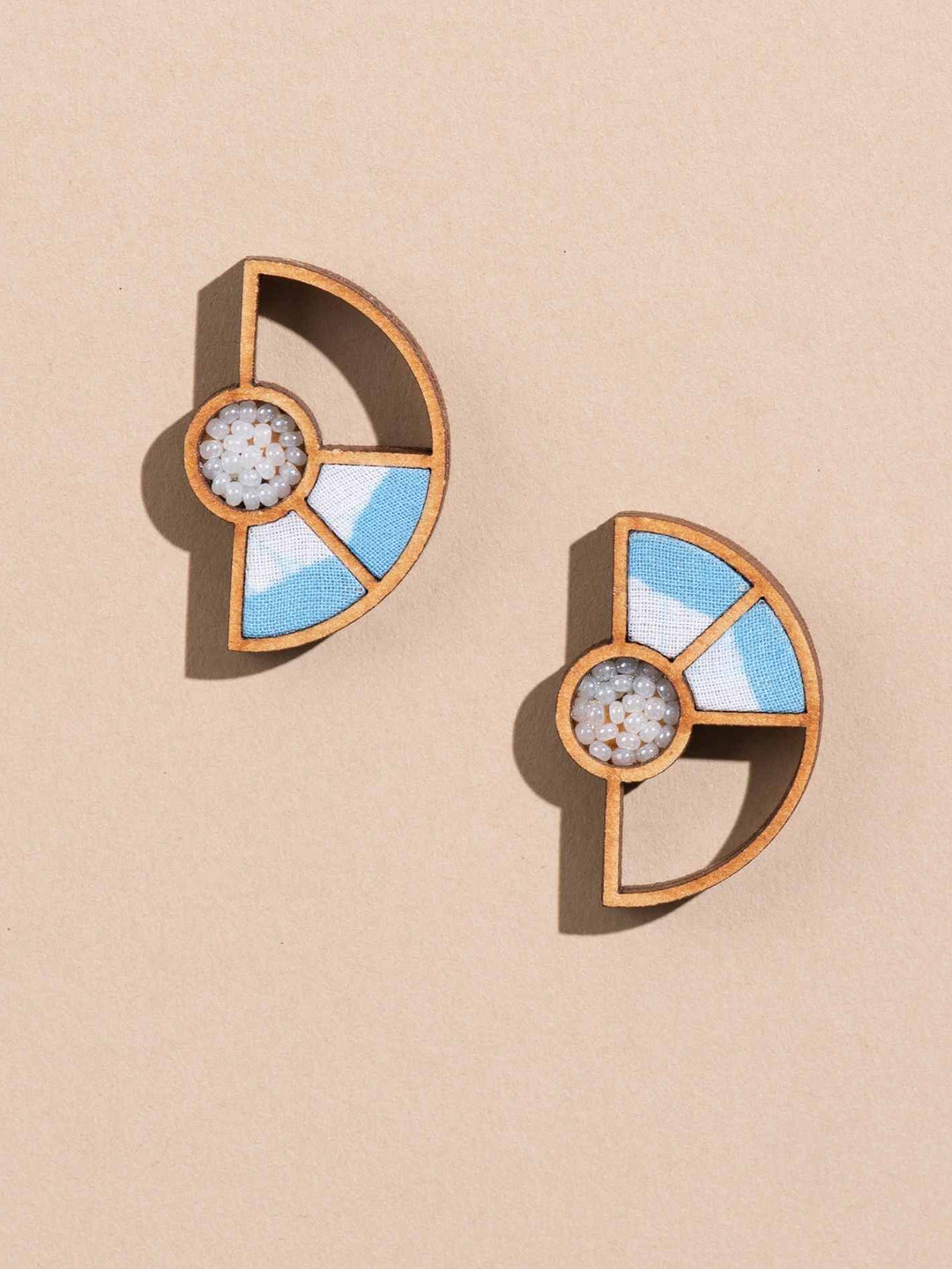 WHE Upcycled Fabric And Repurposed Wood Artificial Beaded Geometric Shape Studs