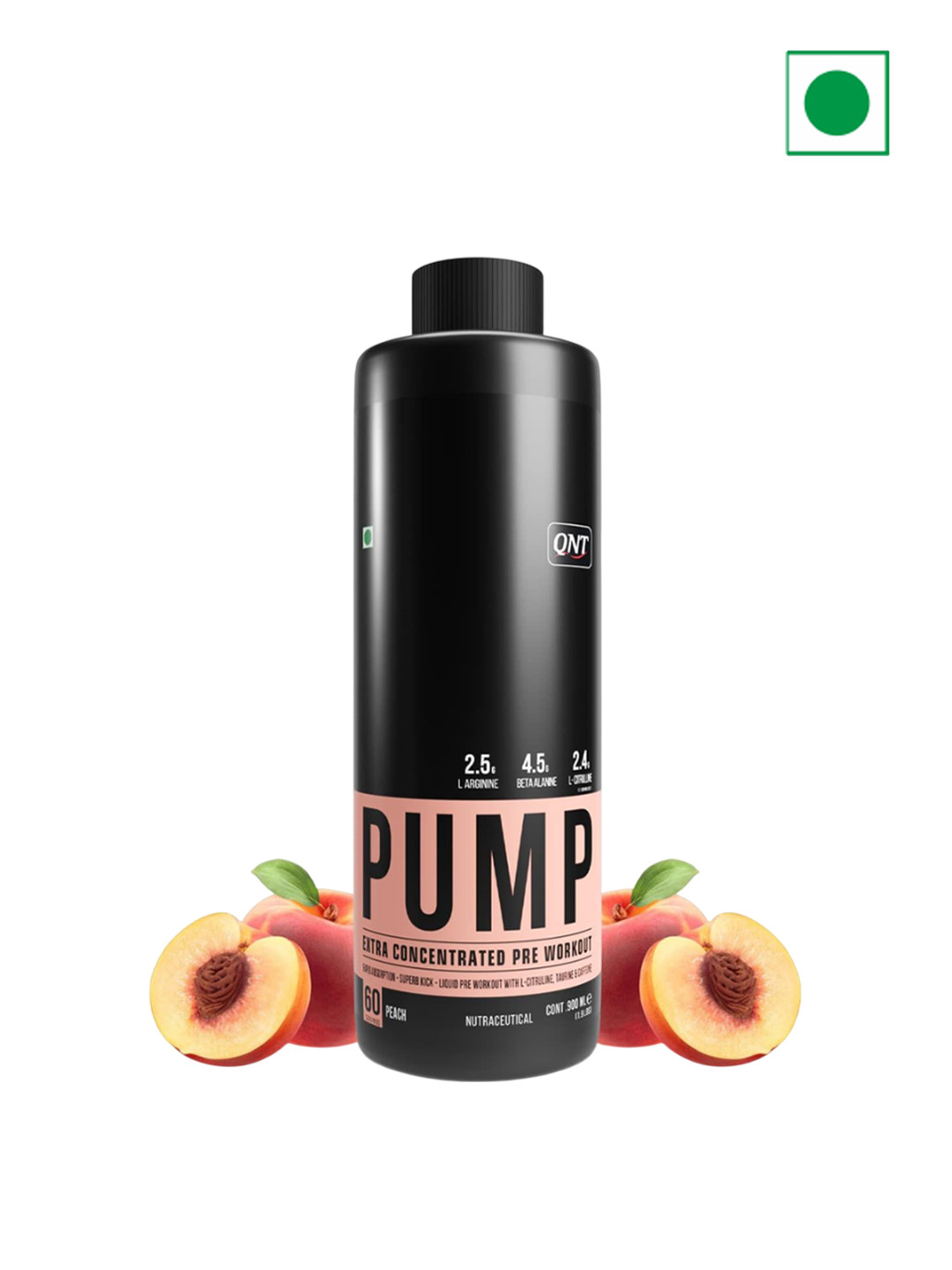 QNT PUMP Explosive Liquid Pre Workout drink - Peach, 900ml