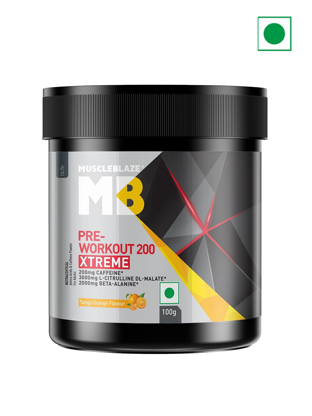 MuscleBlaze Pre Workout 200 Xtreme - 100 g - Tangy Orange Flavor
