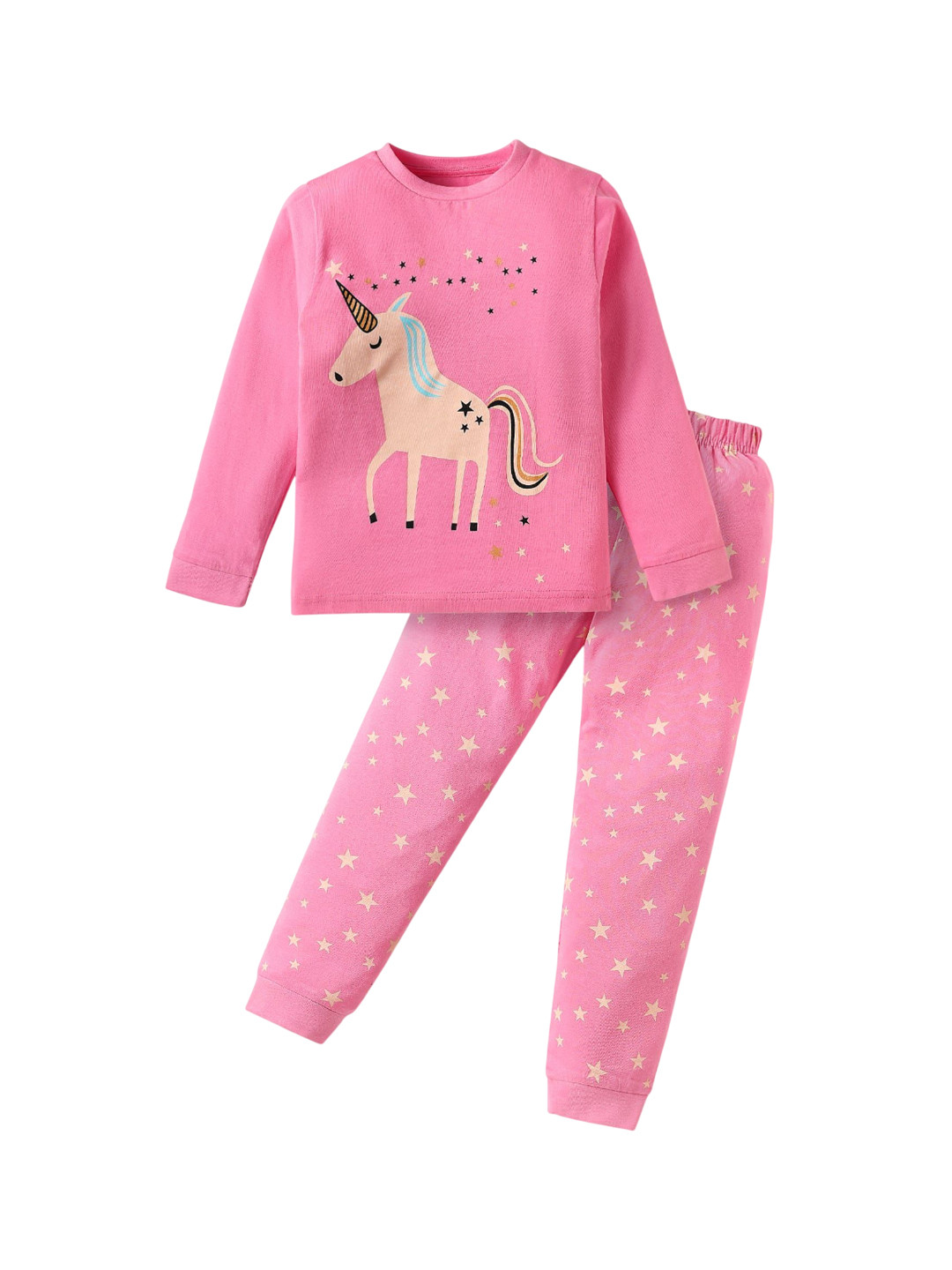UNICORNS Kids Unicorn Printed Pure Cotton Full Sleeves Night Suit