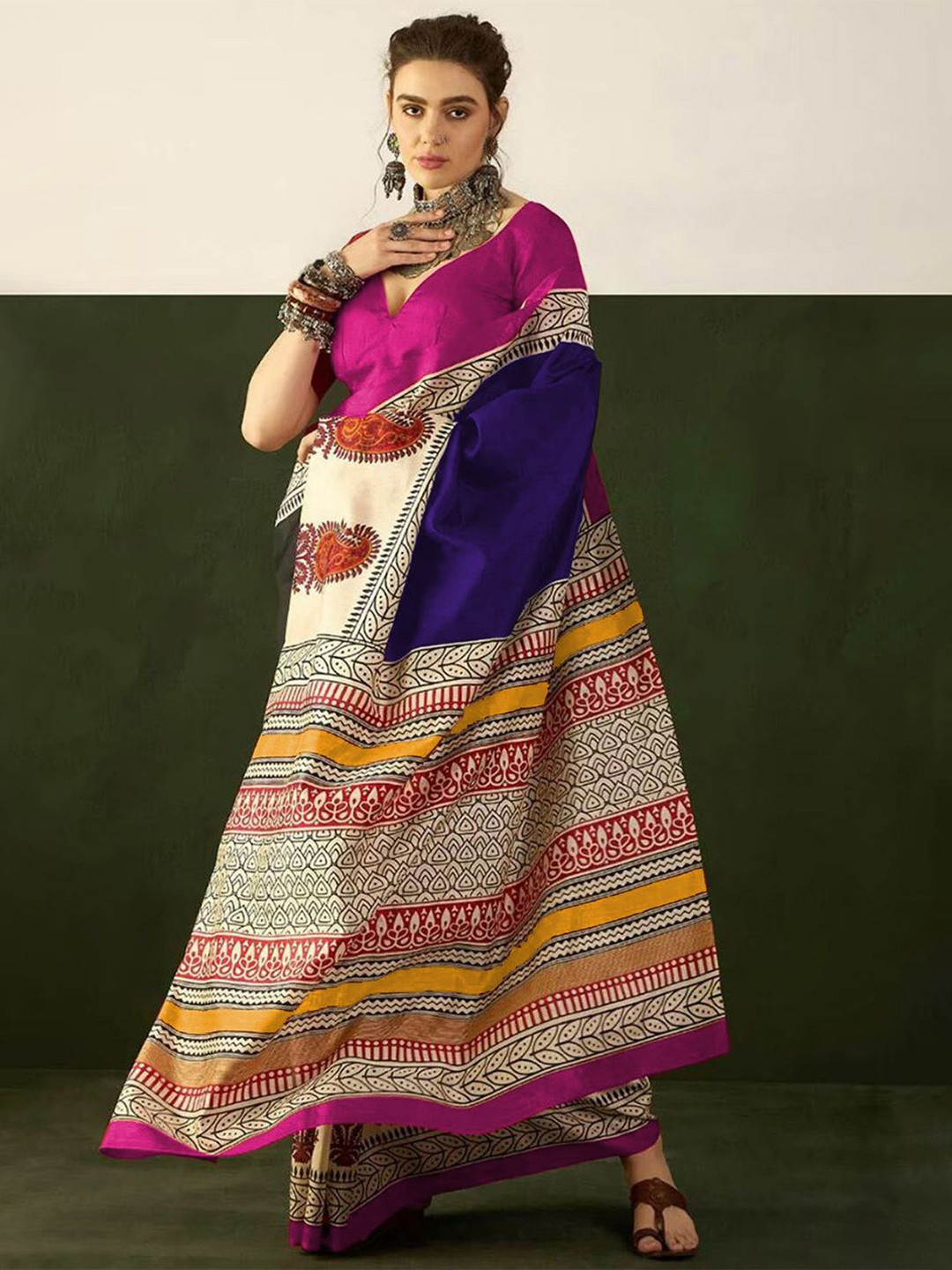 SYS Brand - Shop Your Style Kalamkari Printed Ikat Saree