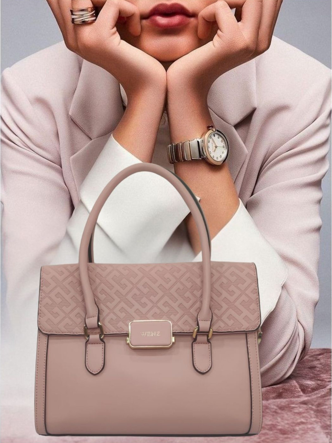 Wenz Women Geometric Embellished Embroidered Handheld Bag Handbags