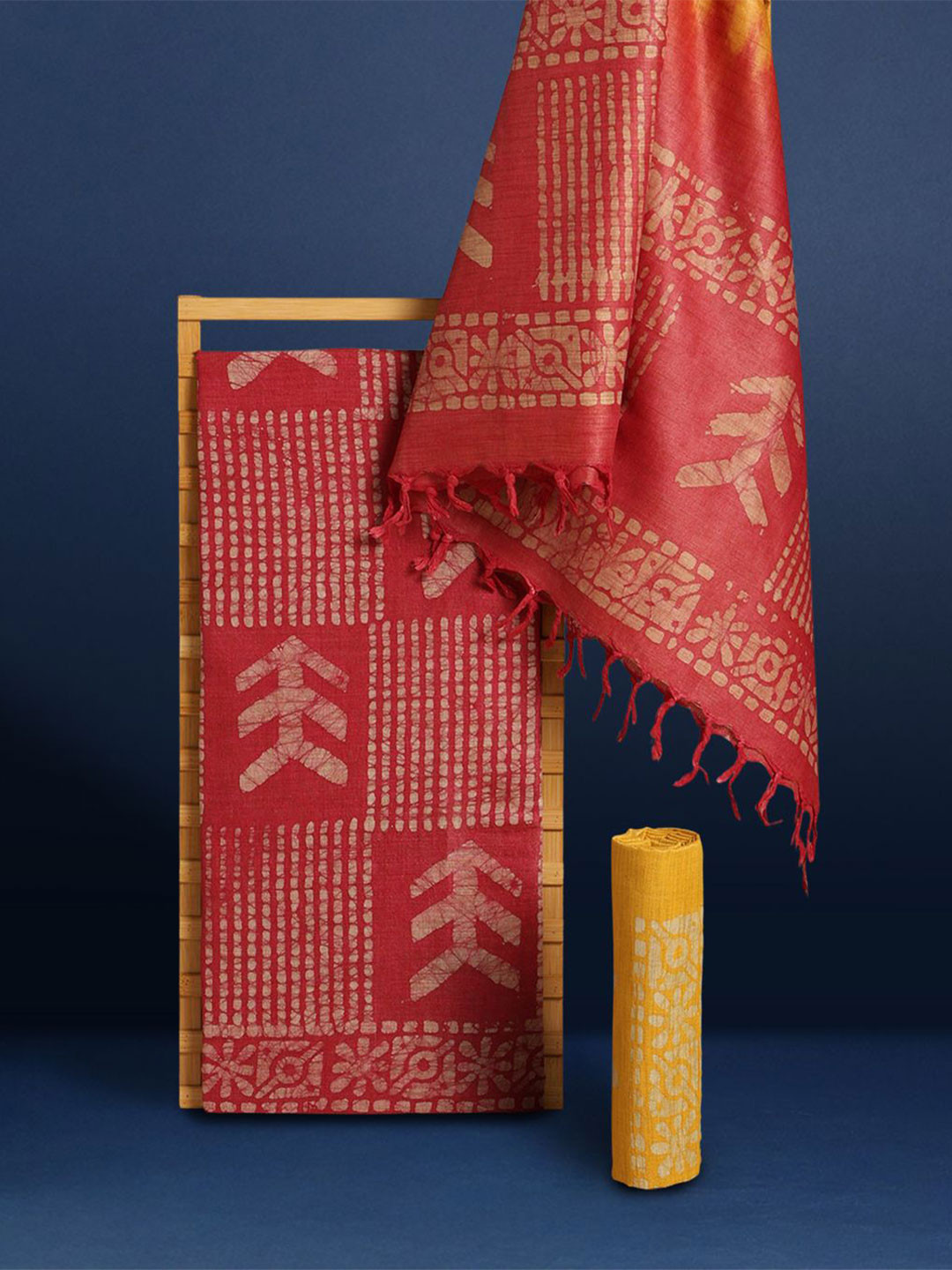 Taavi Geometric Wax Batik Dyed Khadi Cotton Unstitched Dress Material