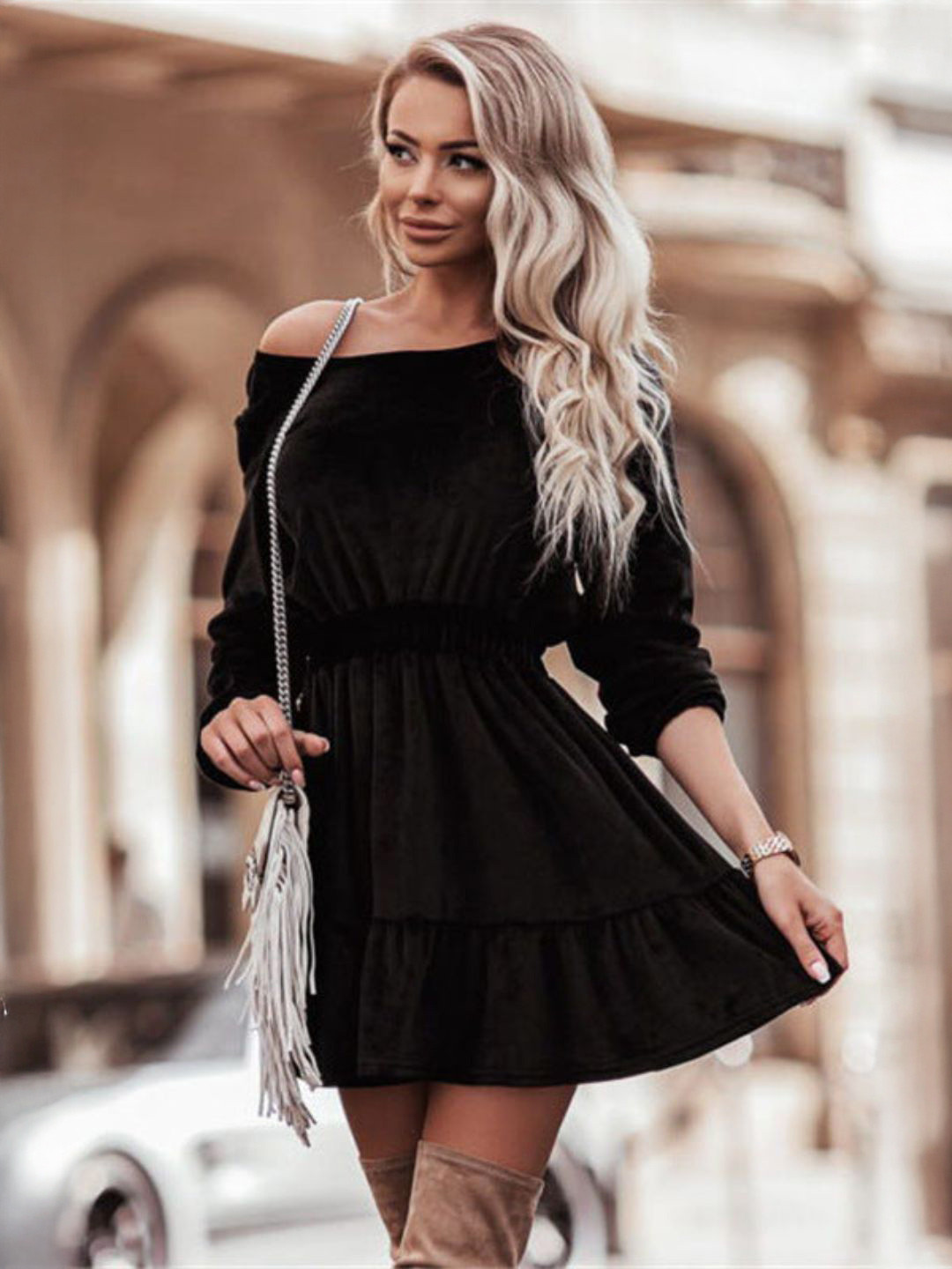 Oh Rare Women Solid Gathered or Pleated Fit & Flare Dress