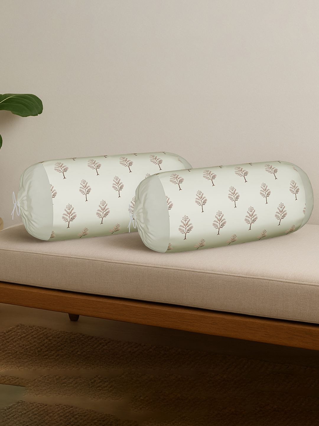 Kuber Industries Set Of 2 Cream-Colored Printed Bolster Cover With Drawstring Closure