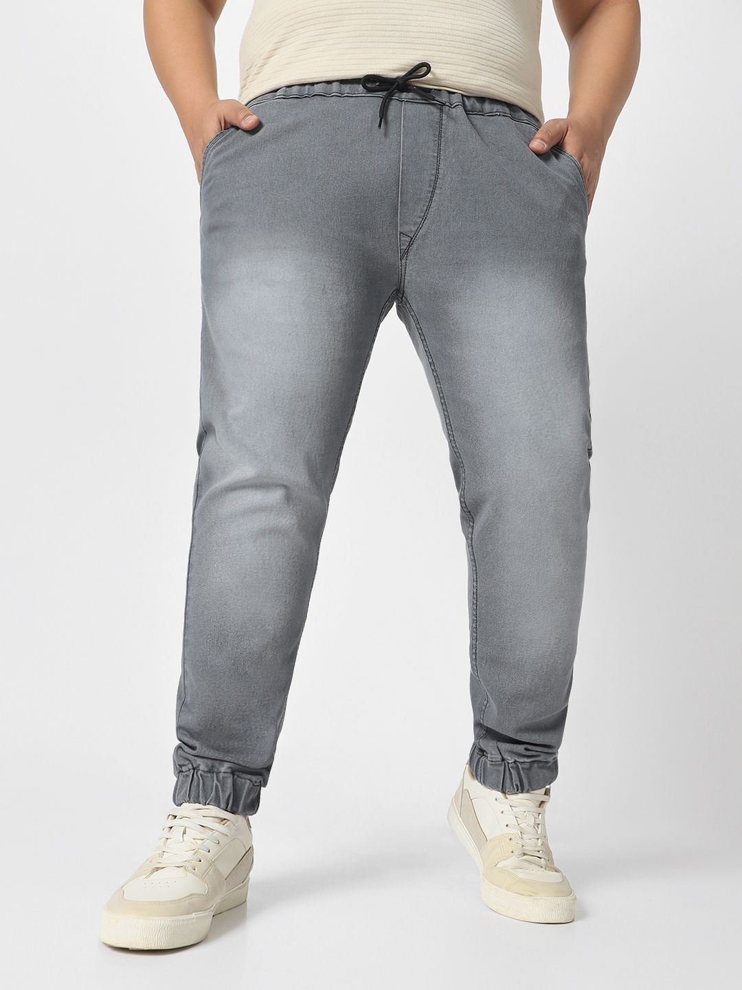 Urbano Plus Men's Grey Slim Fit Jogger Jeans Stretch
