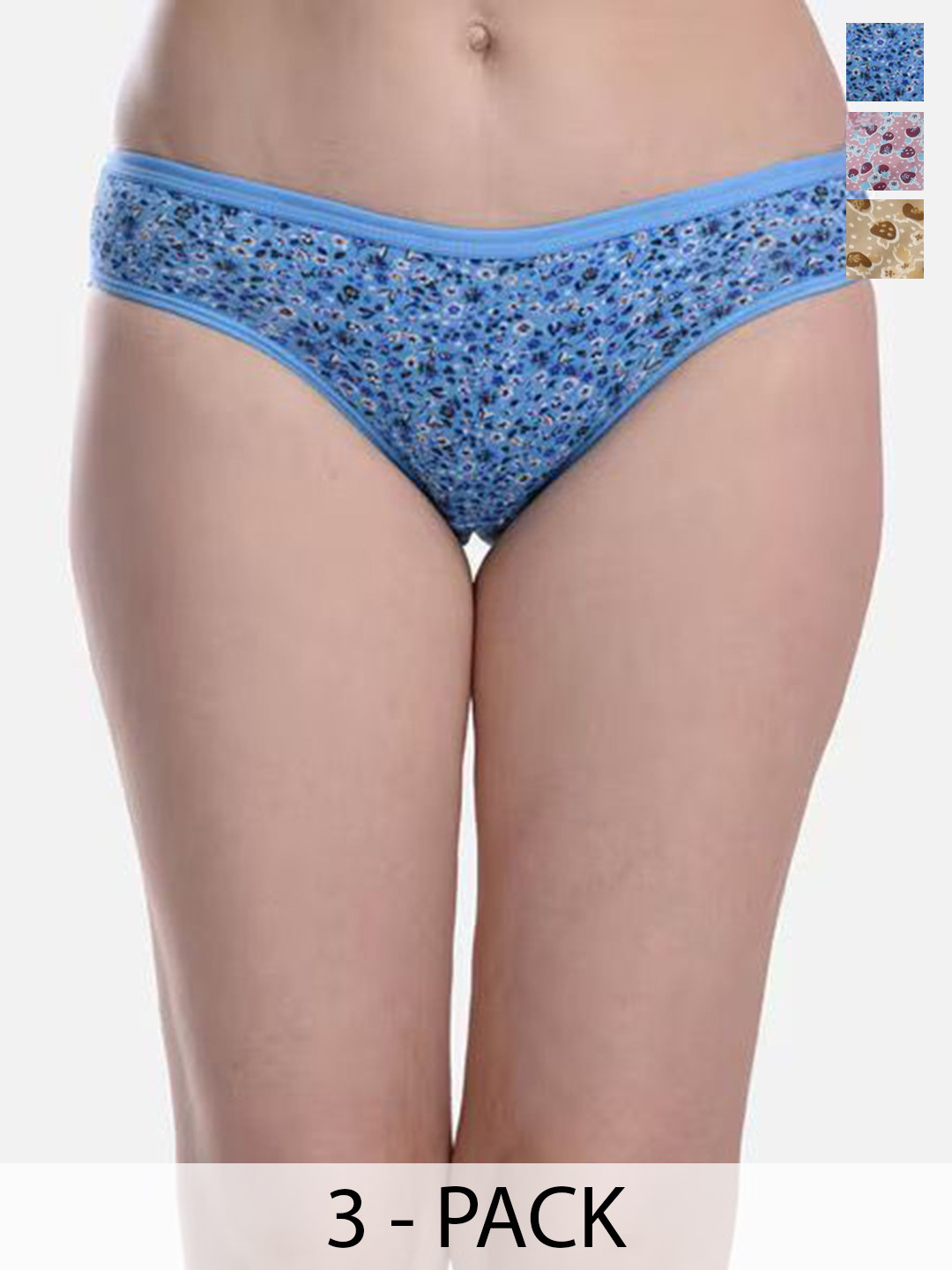 BODYMIST Women Pack of 3 Printed Mid-Rise Hipster Briefs N-66 3 Pc S