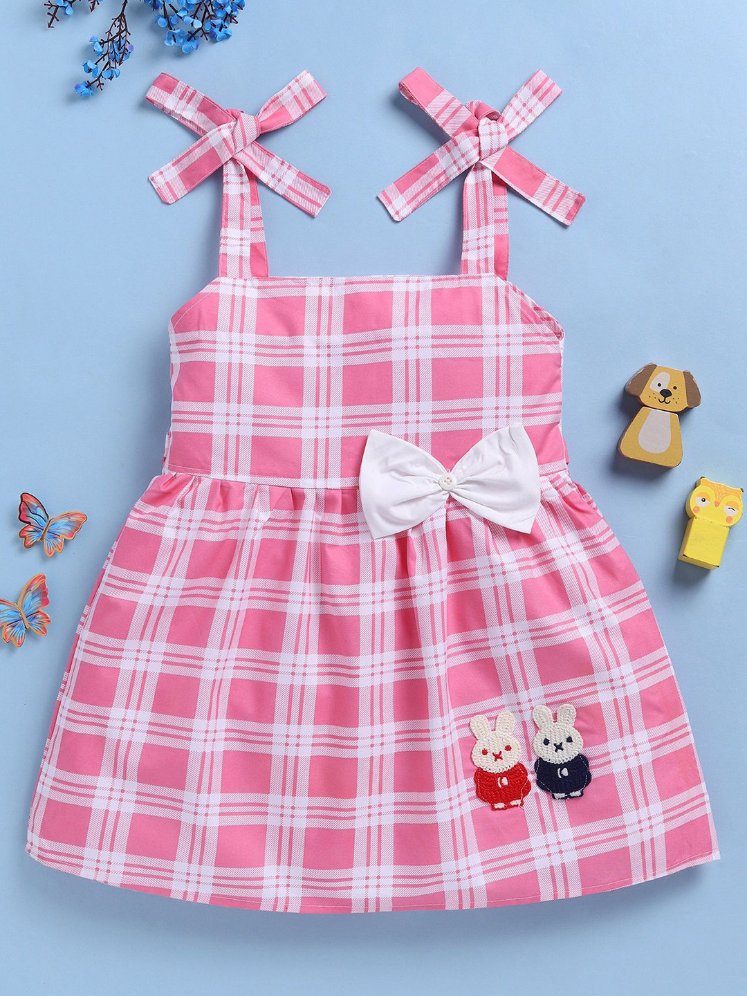 Blushh Berry Girl Checked Shoulder Straps Empire Cotton Dress