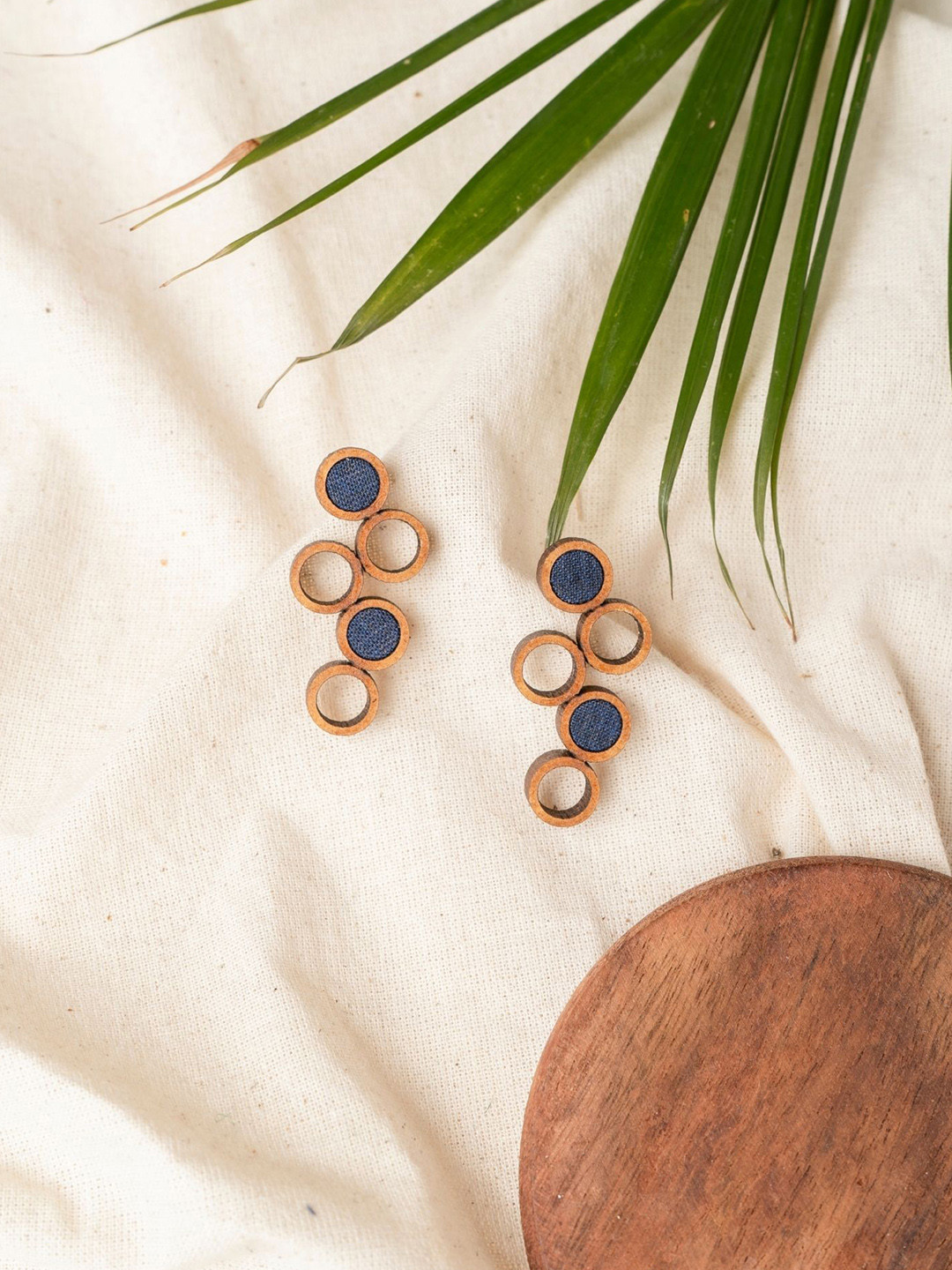 WHE Unity Repurposed Fabric And Wooden Circular Drop Earrings