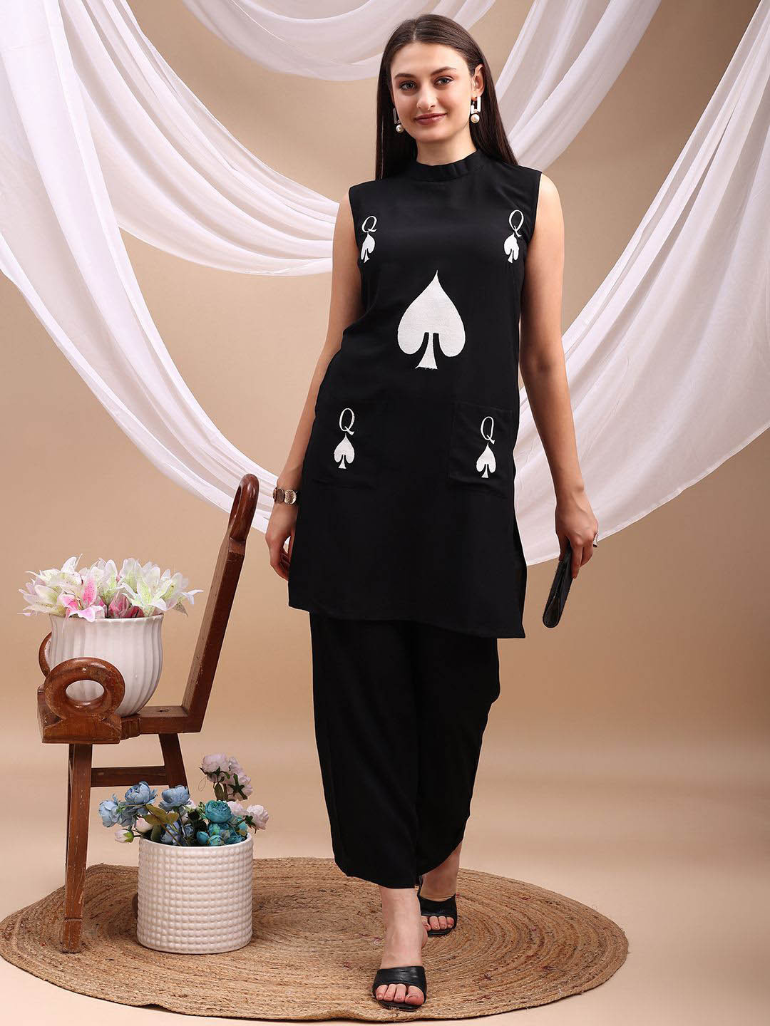 Tikhi Imli Queen of Hearts Embroidered High Neck Top With Palazzos Co-Ords