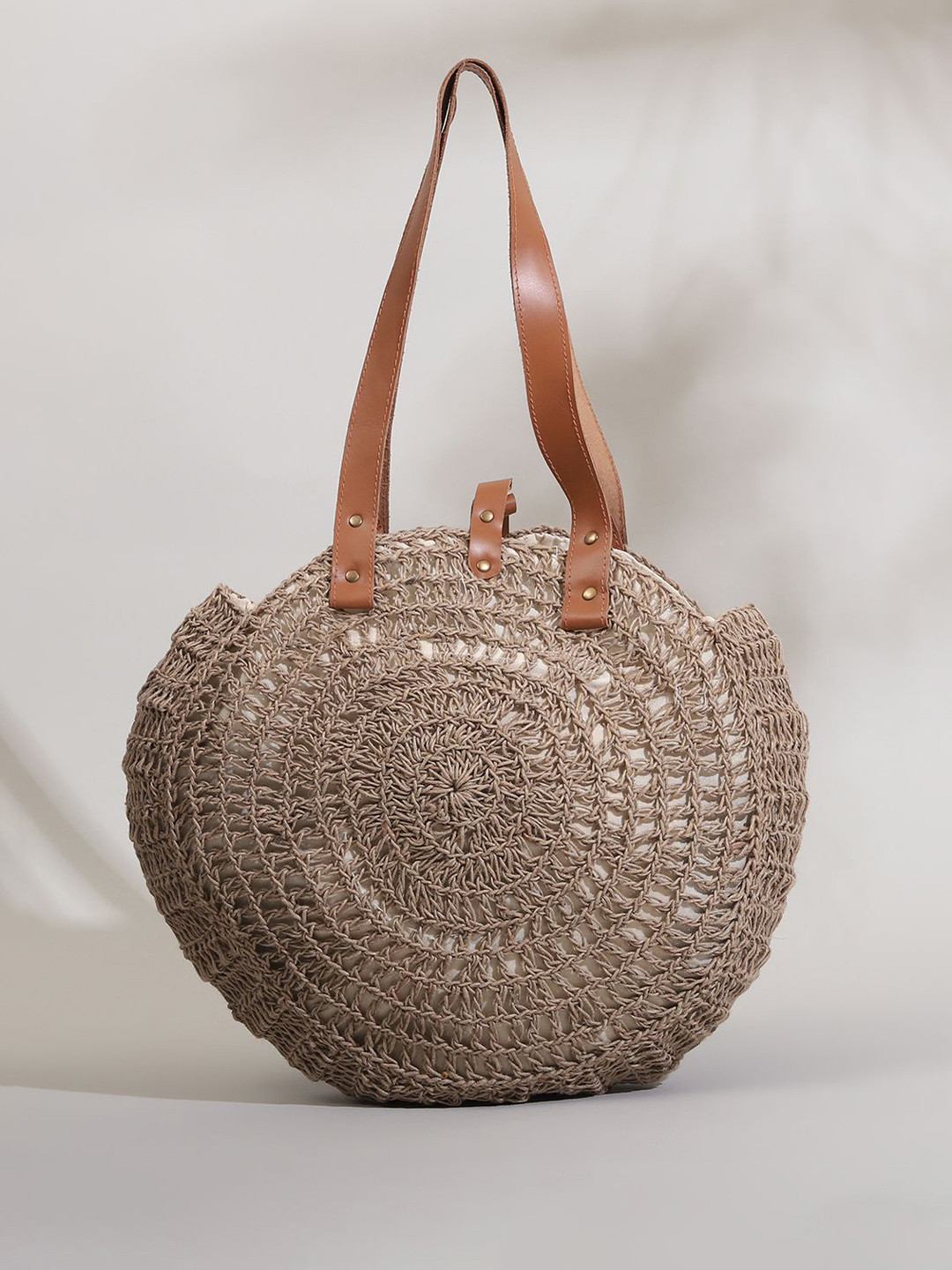 ITIHASIKALA Round Structured Crochet Jute Shoulder Bag