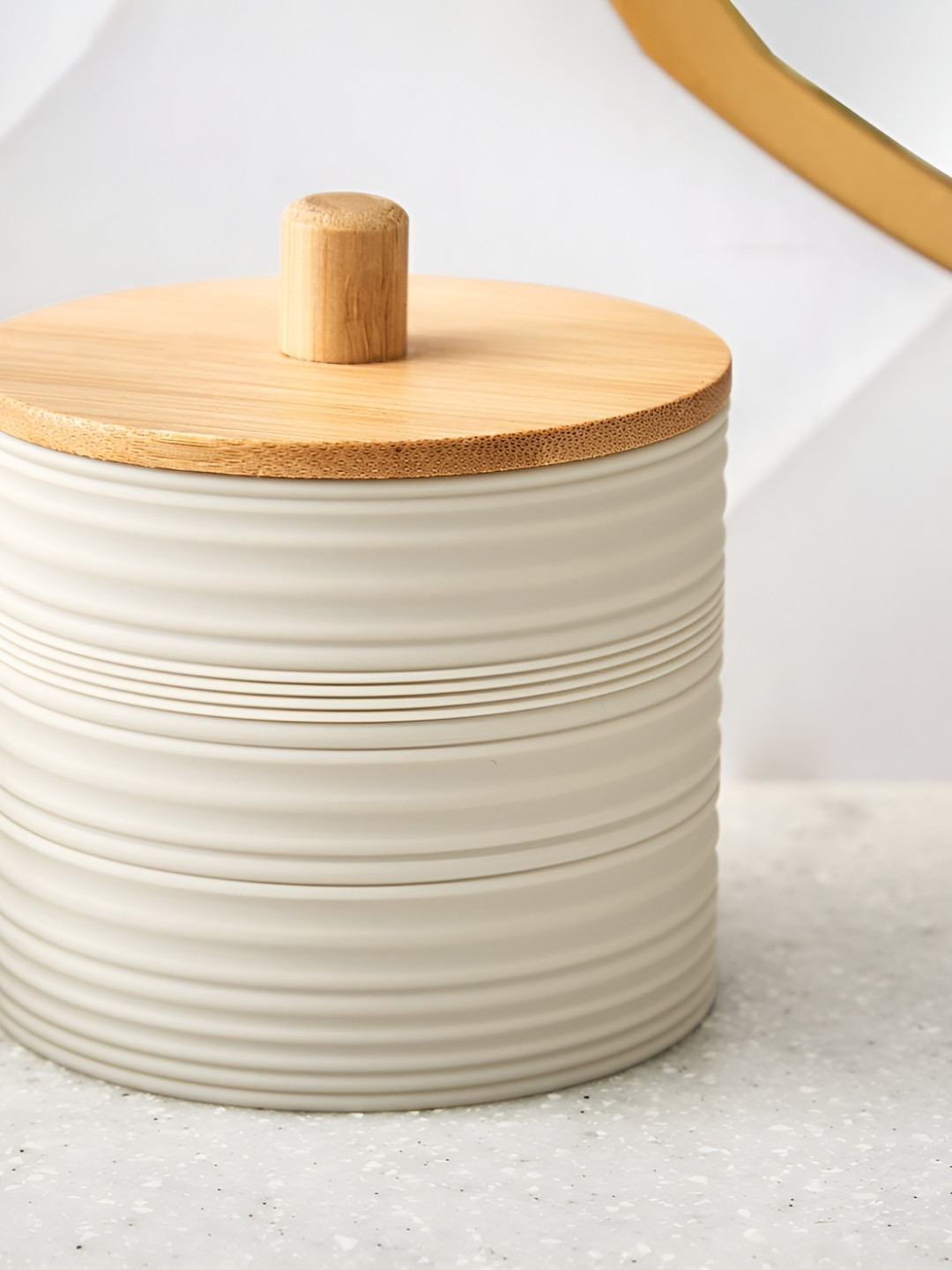 Home Centre Intelio Boyle Beige & Off White Cotton Jar With Wooden Lid