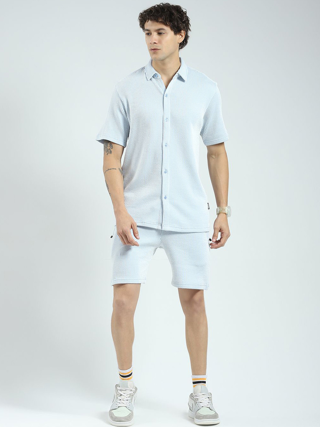 rock.it Striped Collar Neck Shirt Collar Shirt With Shorts Co-Ords