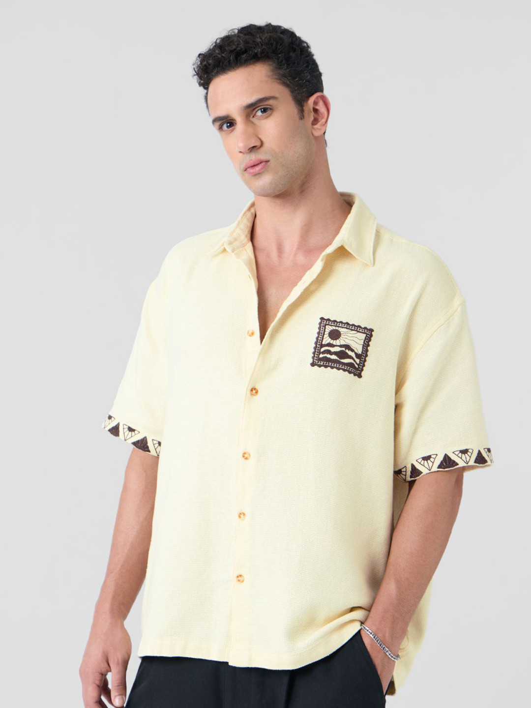 The Souled Store Short Sleeves Oversized Pure Cotton Shirt