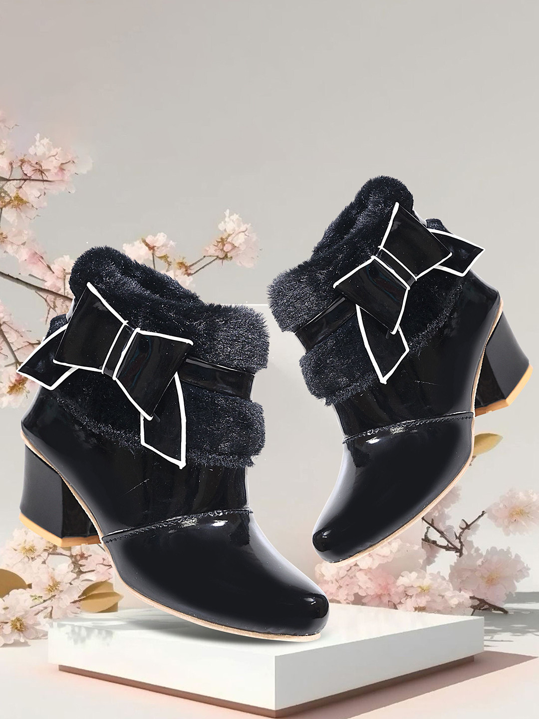 GNX Girls Faux Fur Trim Ankle Boots with Bow