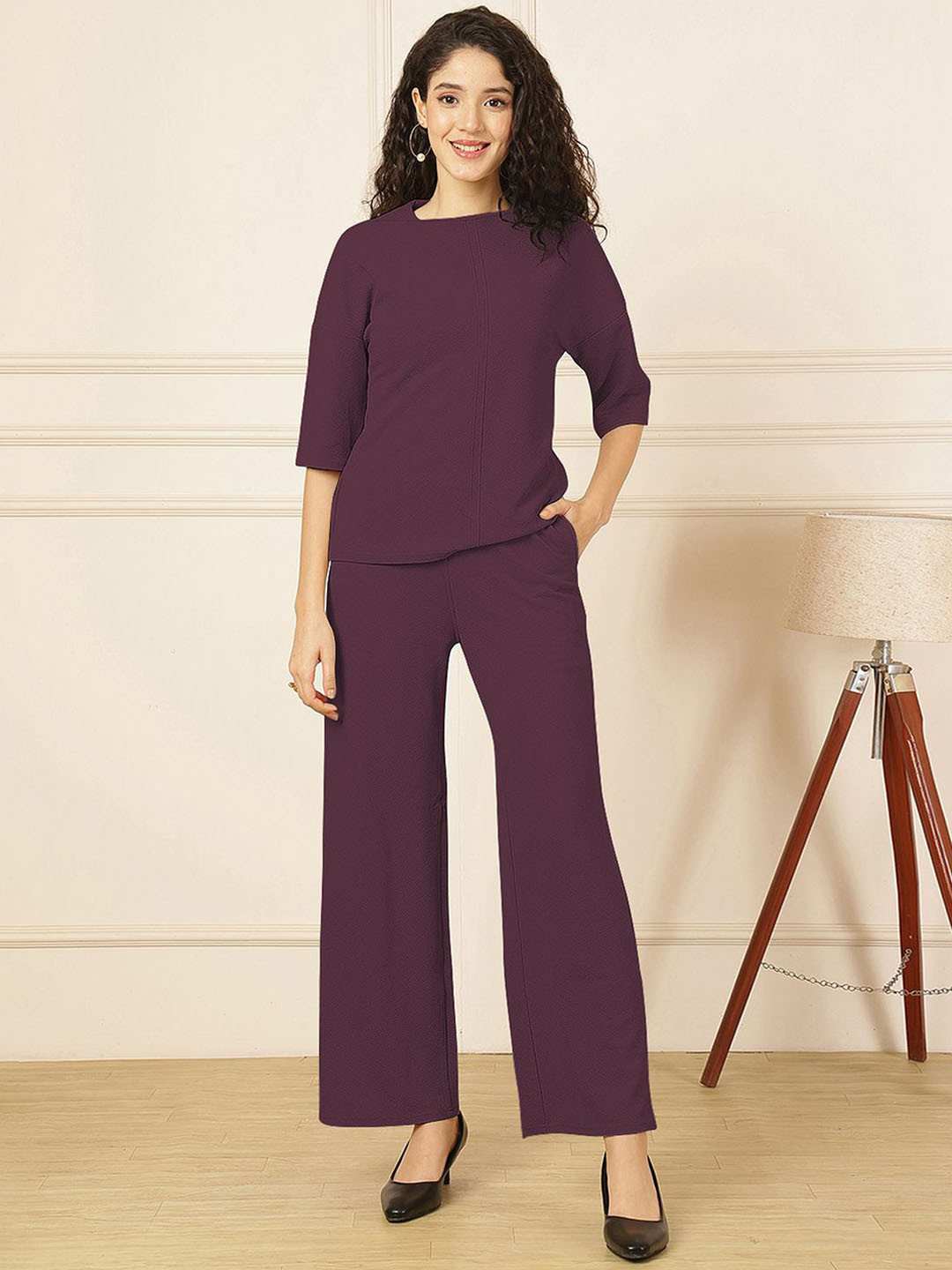 Selvia Round-Neck Short Sleeve Top With Trouser Co-Ords