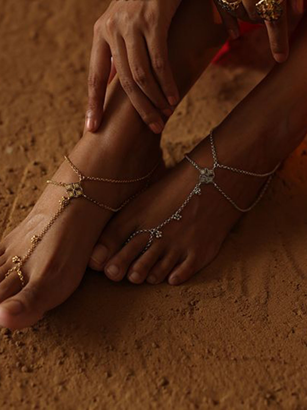 manner Set Of 2 925 Sterling Silver Sliver-Plated Thar Banjara Payjeb Anklets