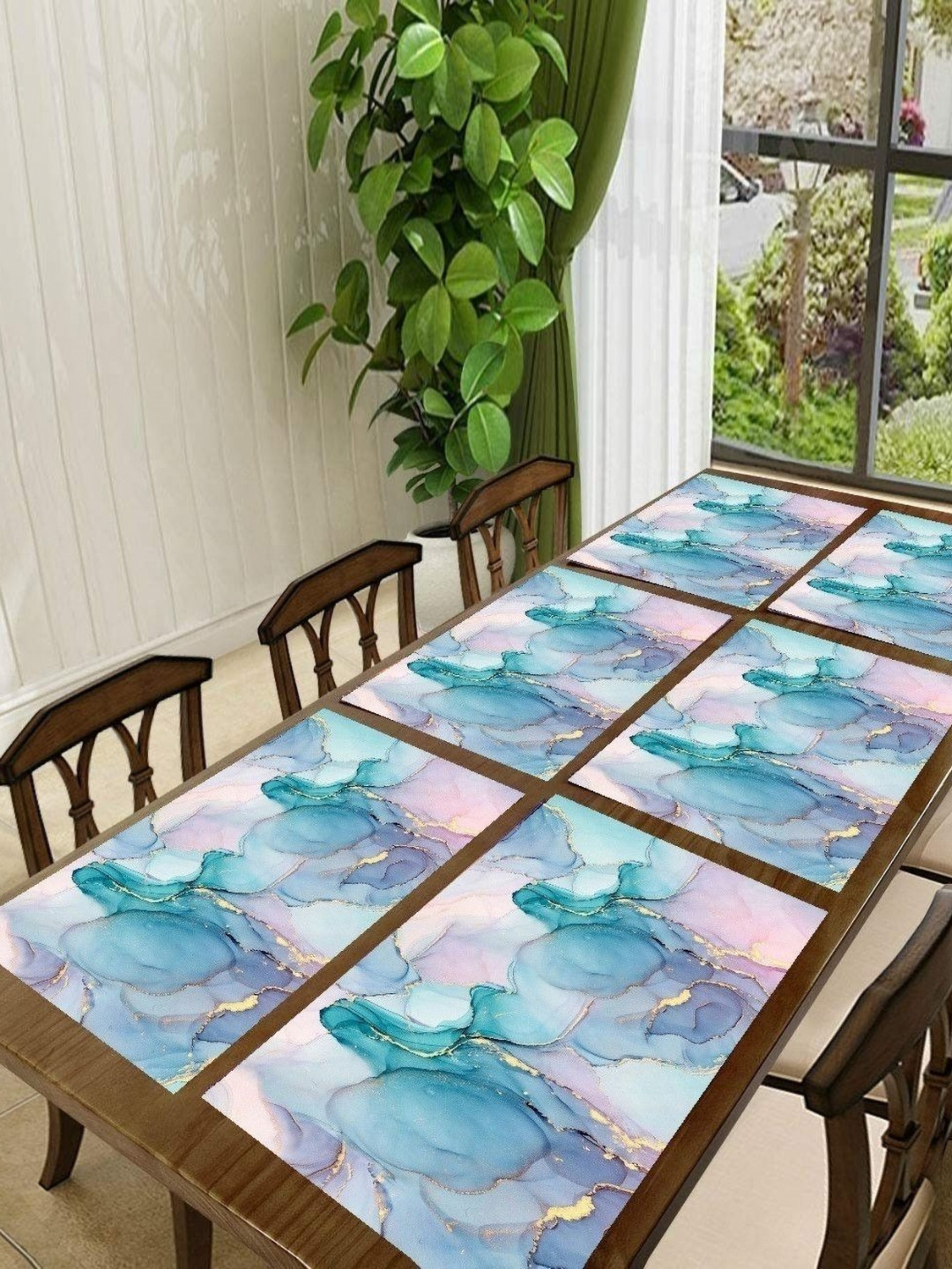 Aure 6-Pcs Blue & Green Printed Table Placemats