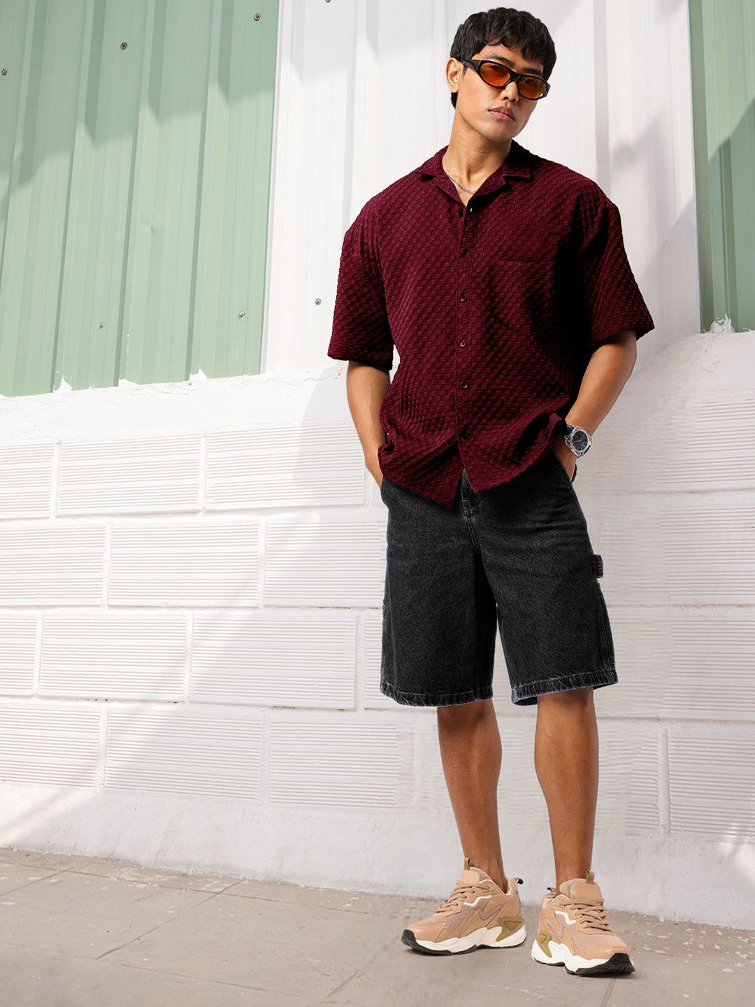 Tee Projekt Standard Geometric Self Design Short Sleeves Casual Shirt