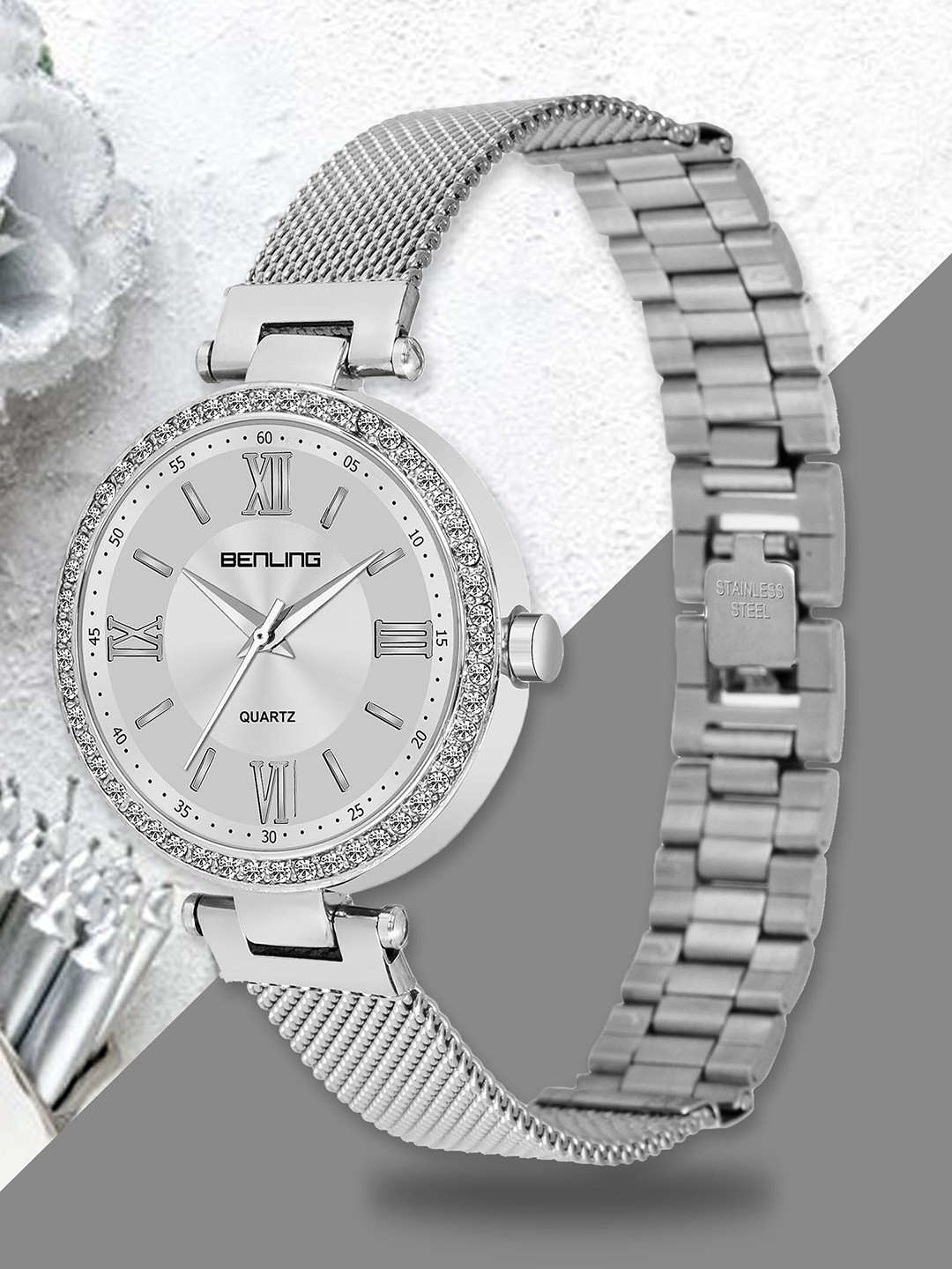 BENLING Women Classic Series Round Dial & Stainless Steel Straps Analogue Watch BL-1023