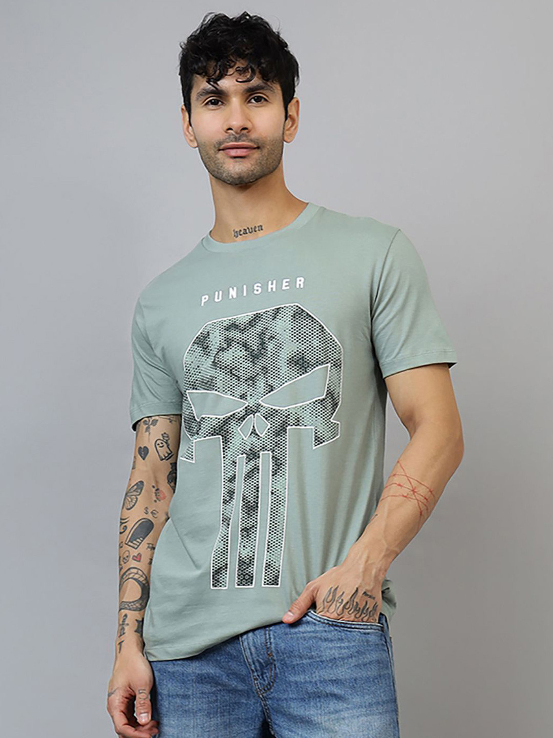 Free Authority Mens Punisher Graphic Printed Regular Fit Cotton Tshirt