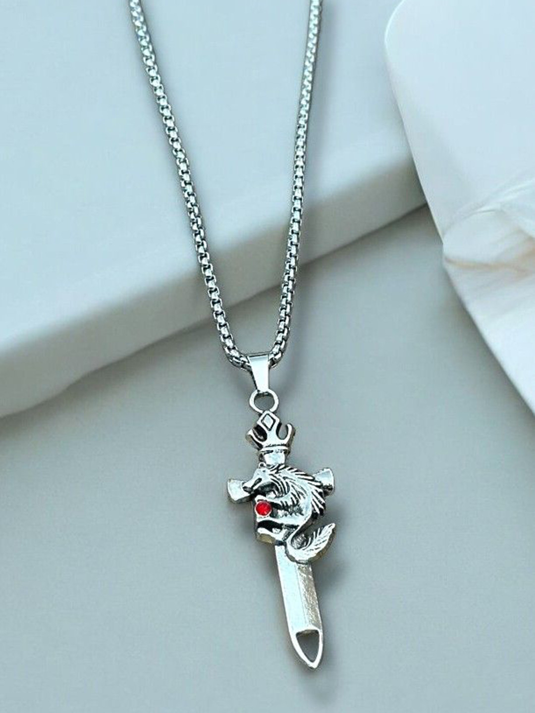 Nitant Men Silver-Plated WolfSword Inspired Pendant with Chain