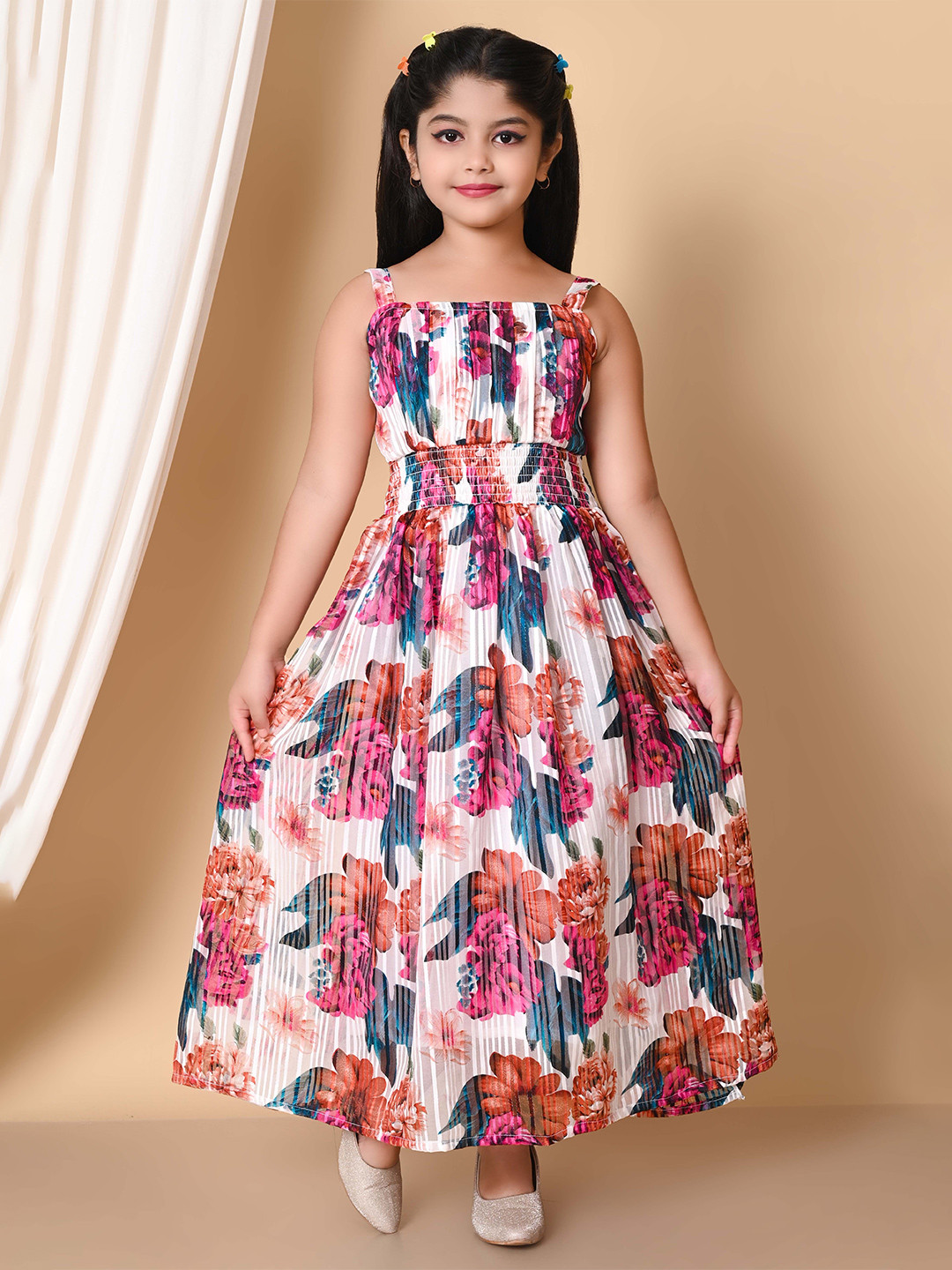 NATIONAL LEBASH Girls Floral Self Design A-Line Maxi Dress