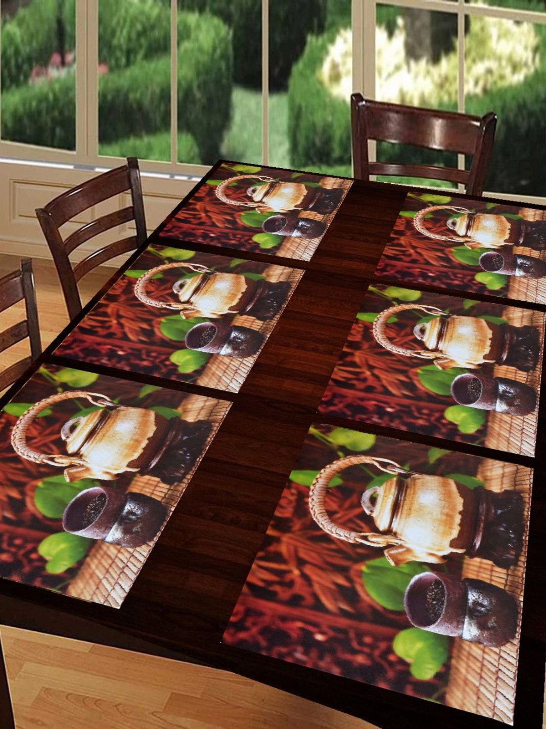 Aure 6-Pcs Brown & Black Printed Table Placemats