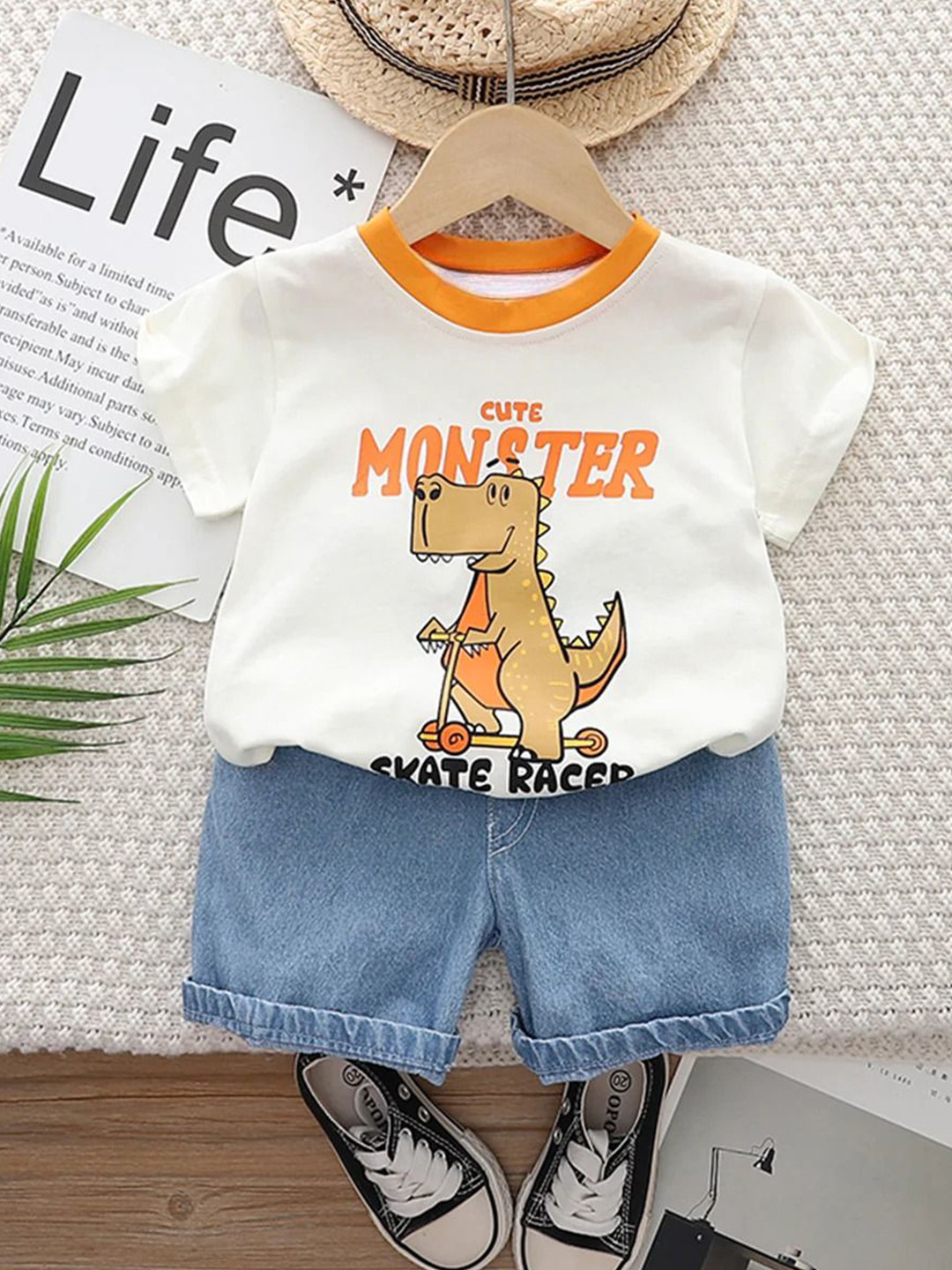 Googo Gaaga Boys Printed Short Sleeves Pure Cotton T-shirt With Shorts