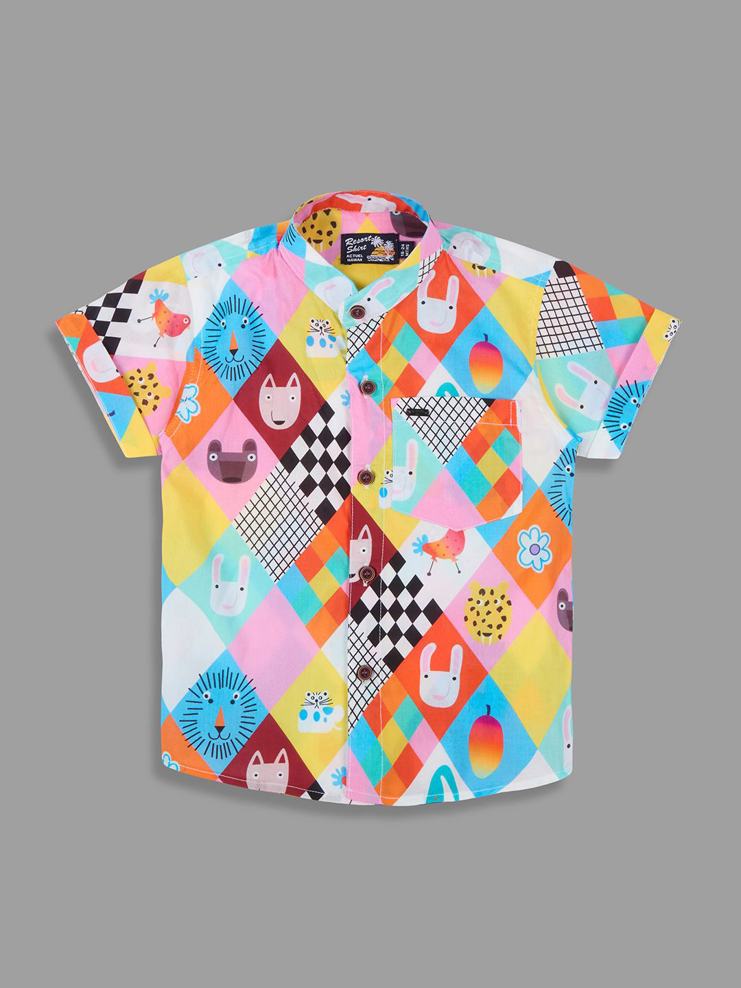 Actuel Boys Graphic Printed Mandarin Collar Cotton Shirt