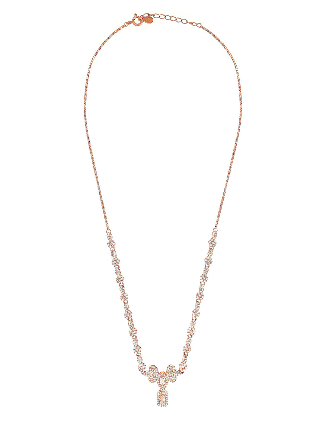 BHIMA 925 Sterling Silver Tiny Floral Silver Stone Fancy Necklace Set