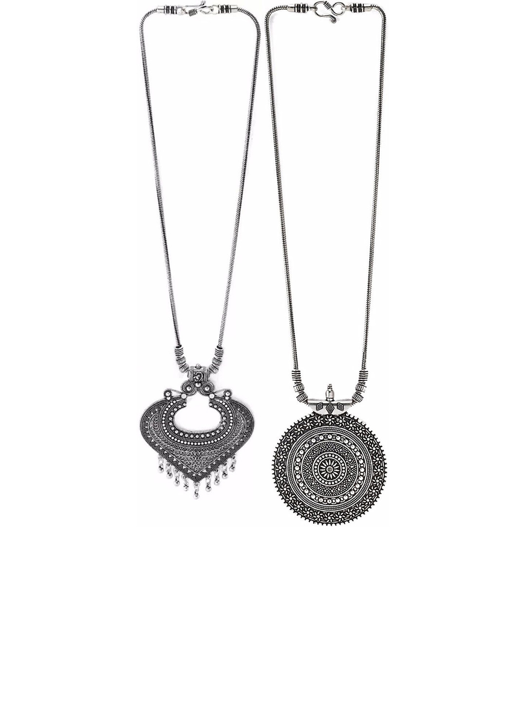 Sangria Set Of 2 Oxidized Round Tava & Big Pan Necklace