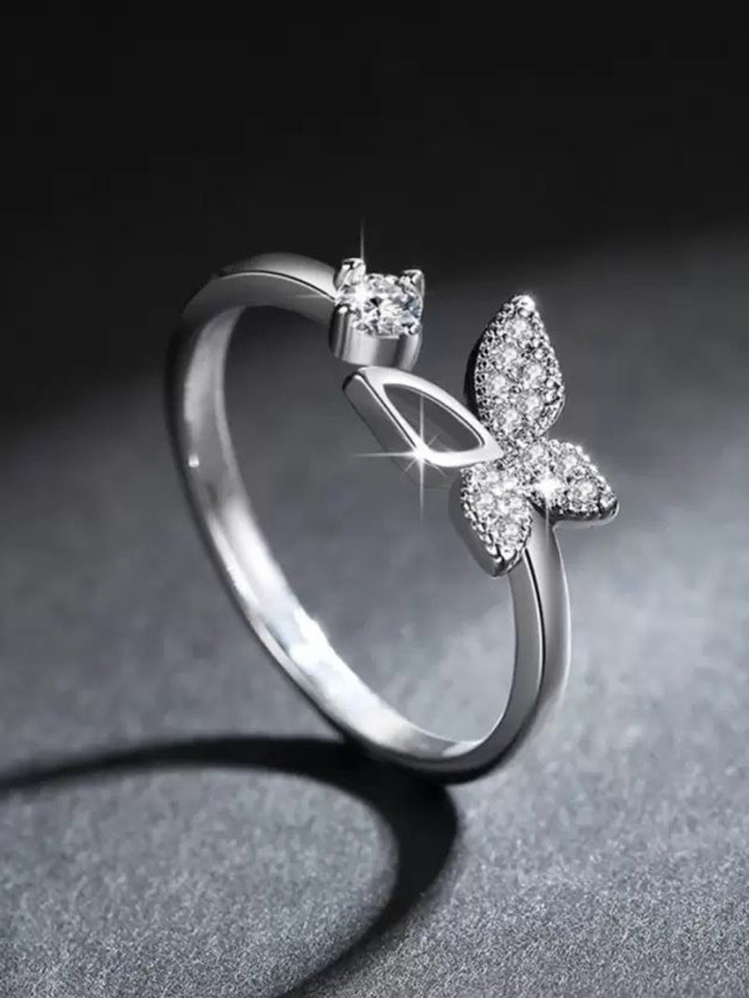 Stylewell Sliver-Plated Nug Studded Love Hollow Wings Butterfly Thumb Finger Knuckle Ring