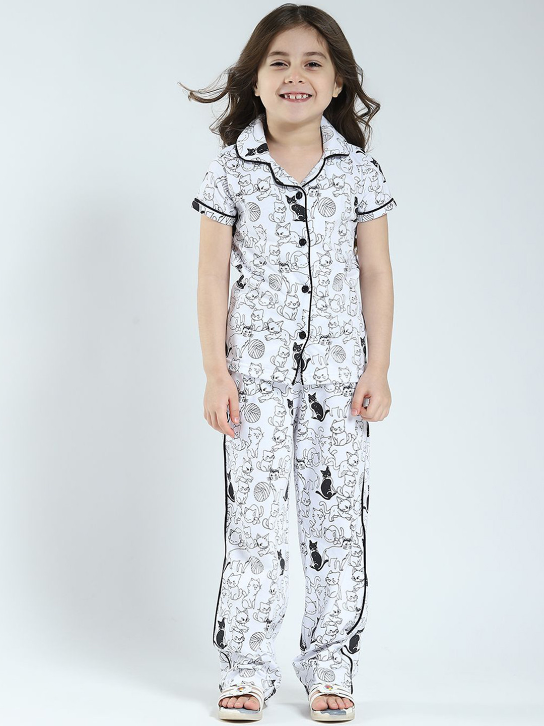 Monte Carlo Girls Printed Lapel Collar Night Suit