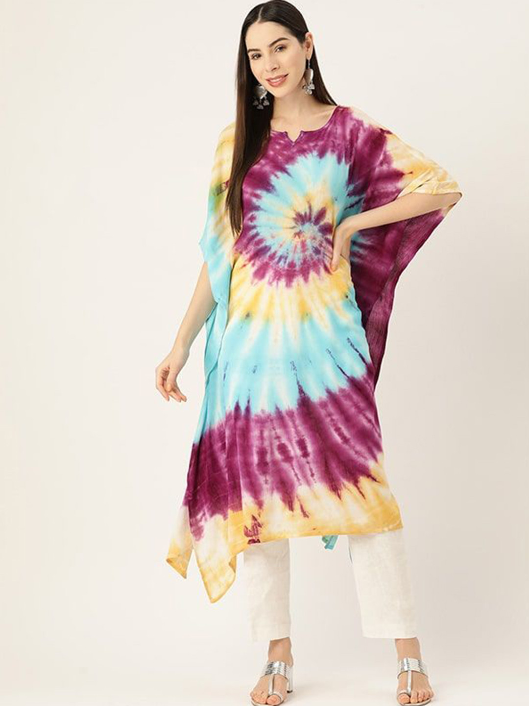 CORSICA Women Tie and Dye Dyed Crepe Kaftan Kurta