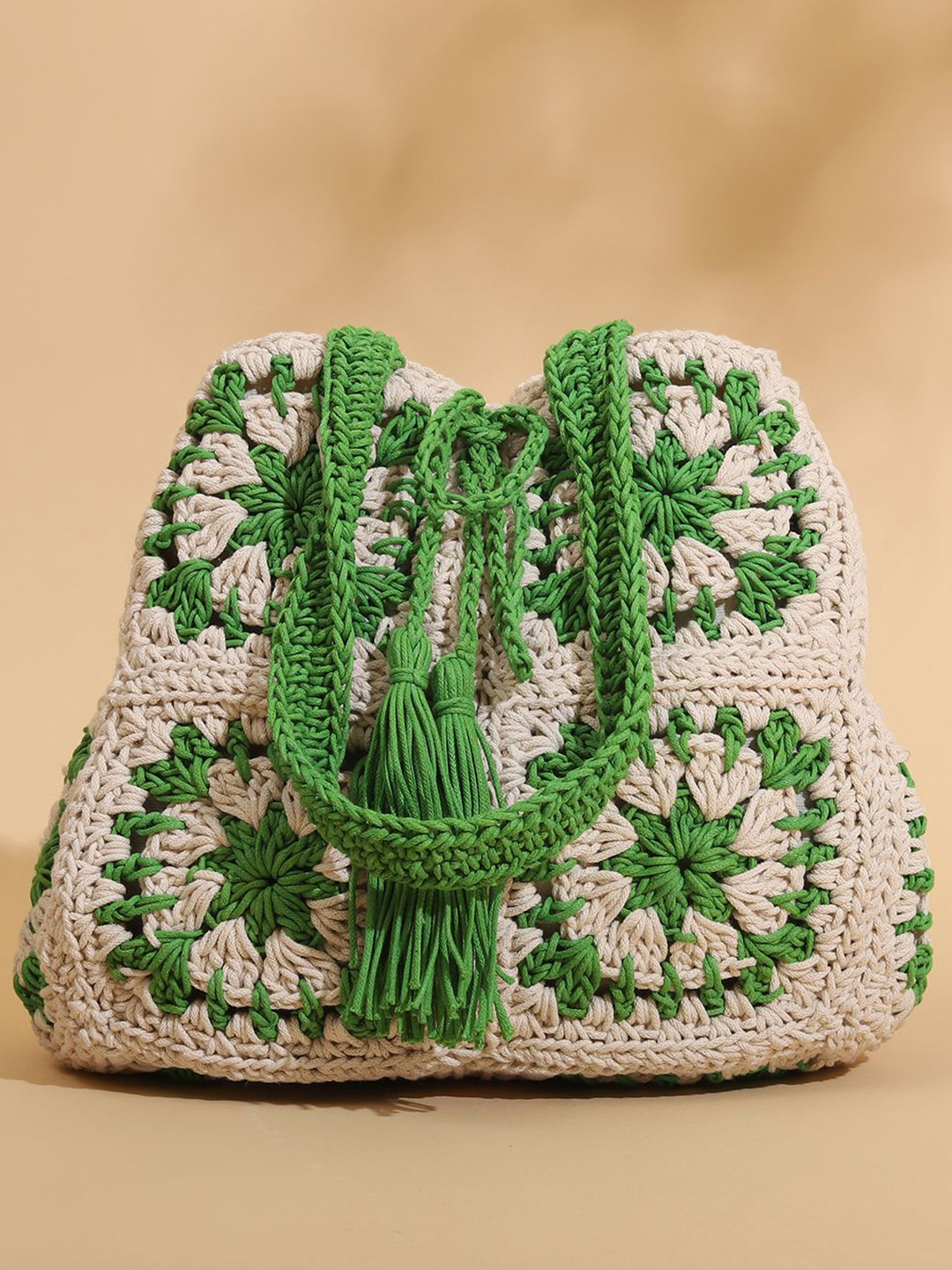 ITIHASIKALA Floral Textured Cotton Half Moon St. Partick Crochet Shoulder Bag