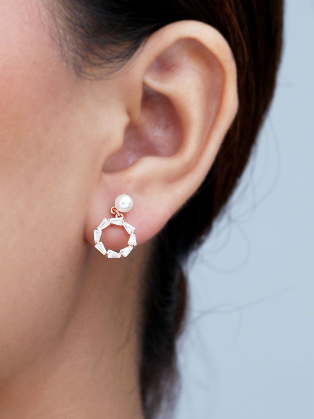 EZURR 925 Silver Baguette Circle Drop Earrings