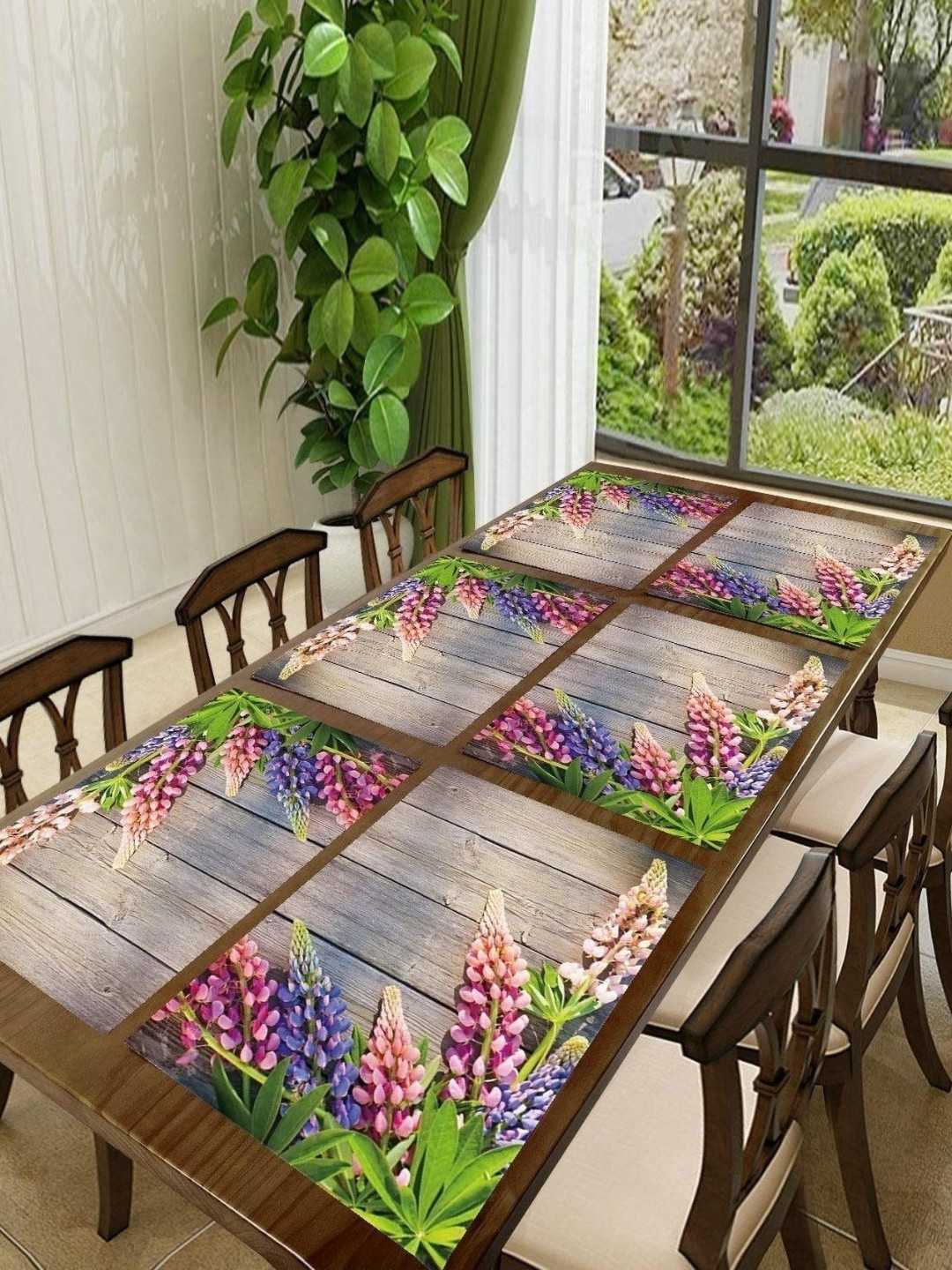 Aure 6-Pcs Grey & Green Printed Table Placemats